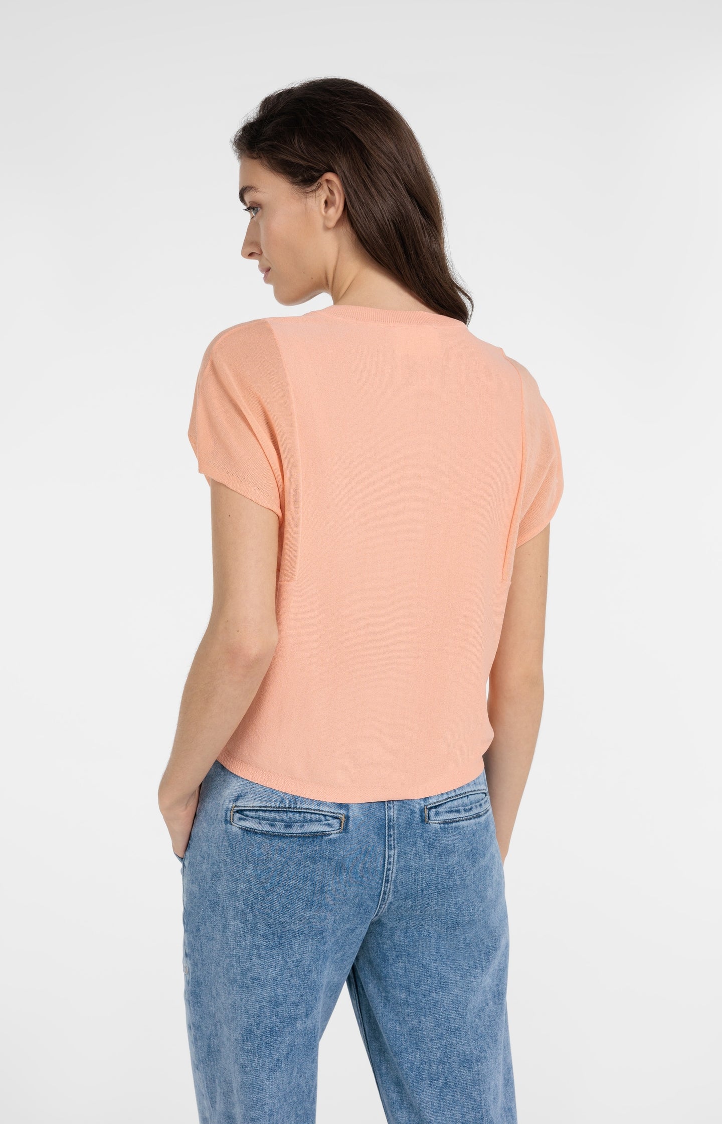 Top with sheer short sleeves and crew neck