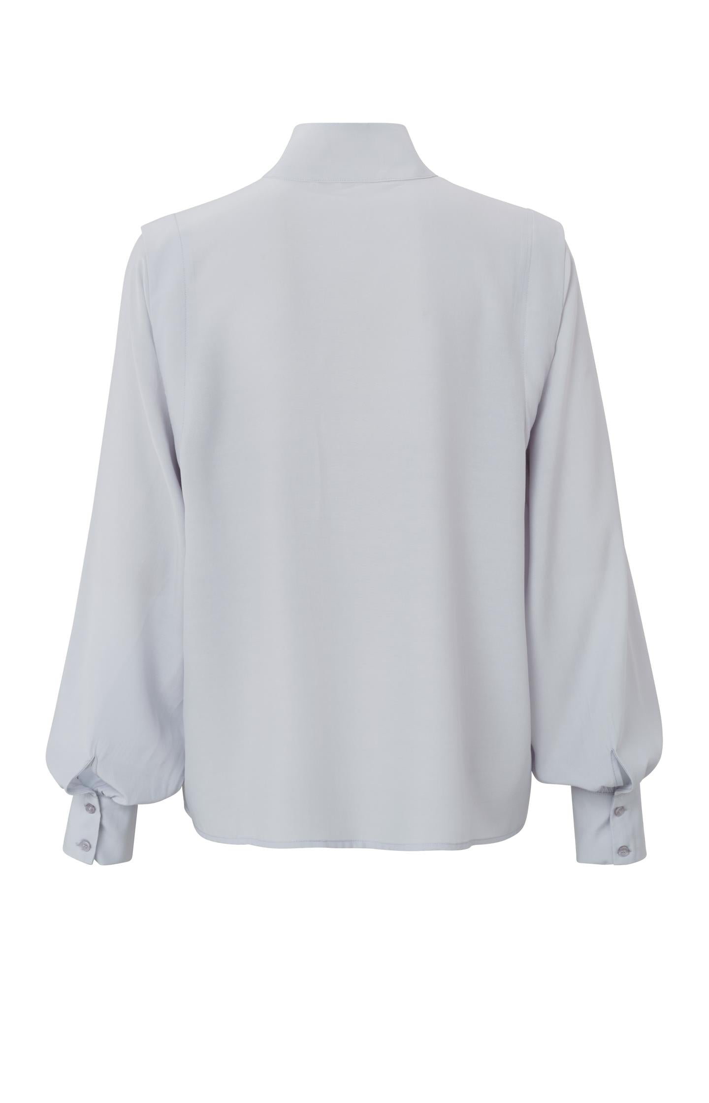 Top with turtleneck, puff sleeves, zip and shoulder details