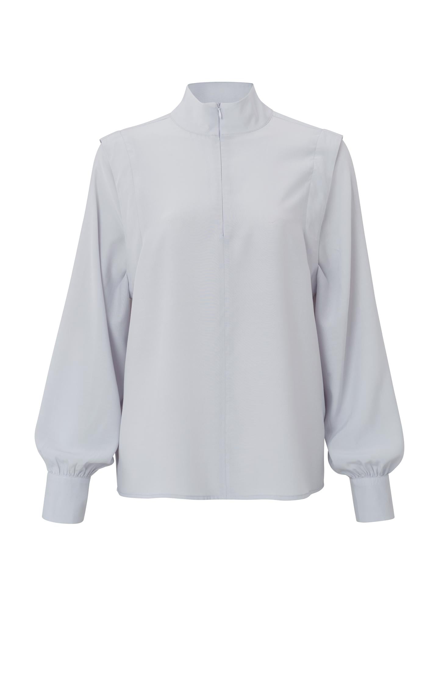 Top with turtleneck, puff sleeves, zip and shoulder details - Type: product