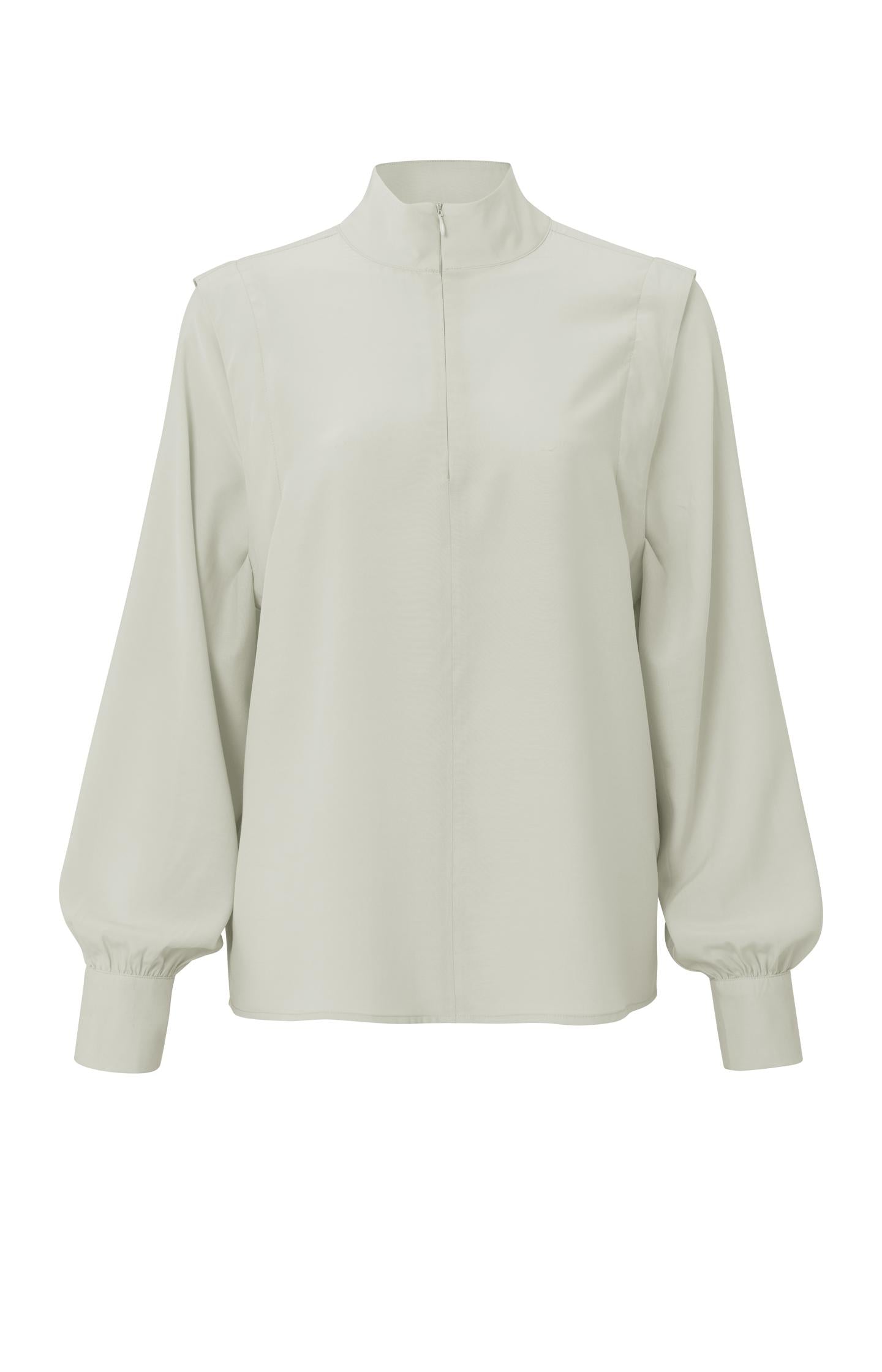 Top with turtleneck, puff sleeves, zip and shoulder details - Type: product