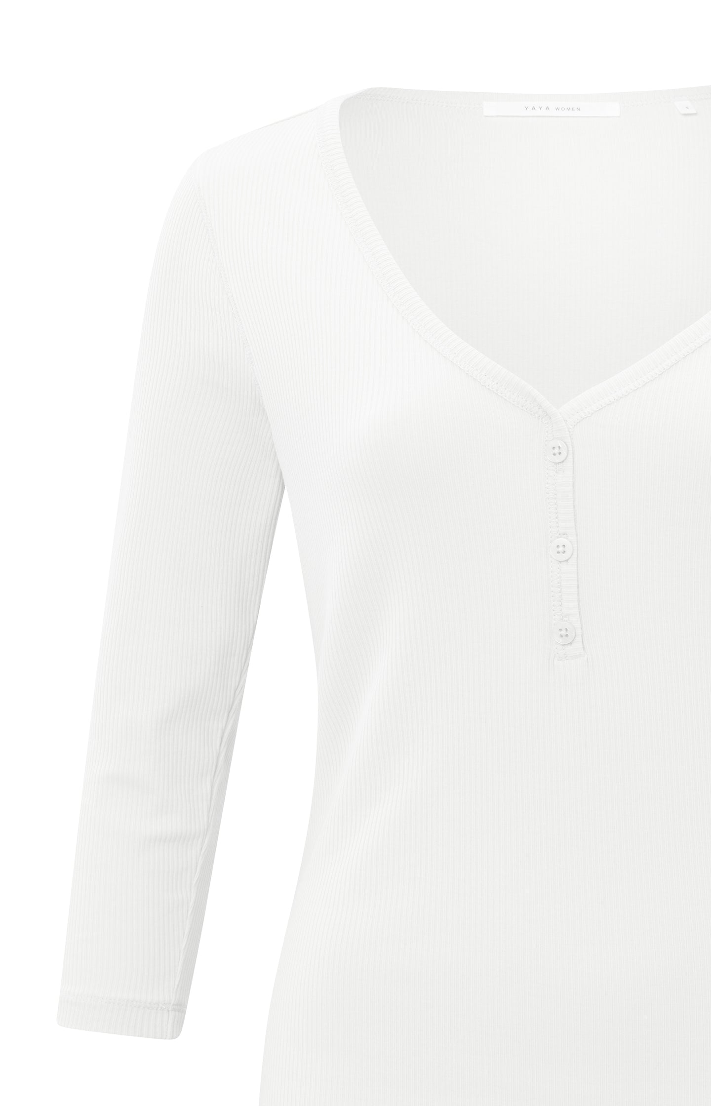 Top with V-neck, 7/8 sleeves and buttons in slim fit