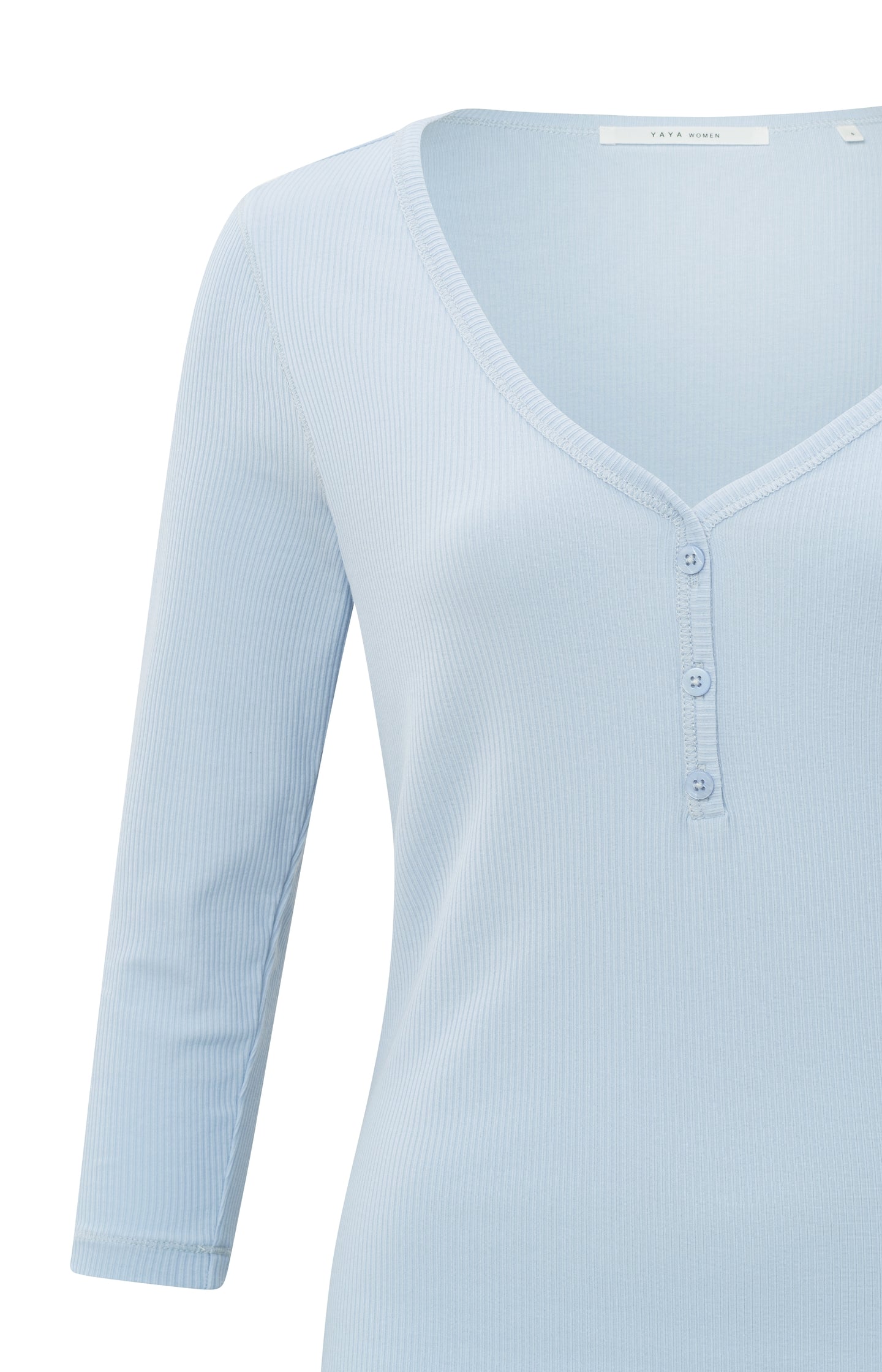 Top with V-neck, 7/8 sleeves and buttons in slim fit