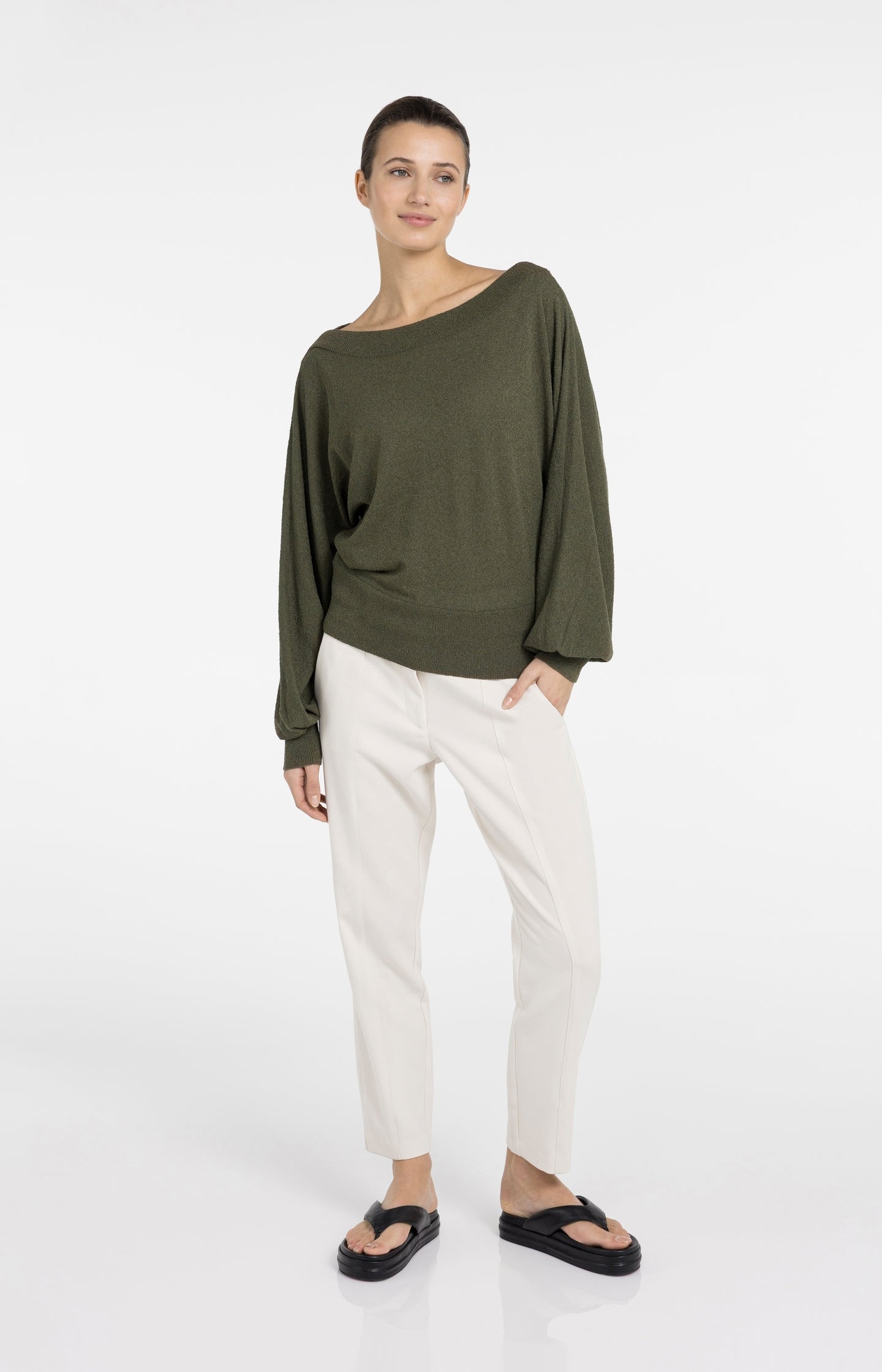 Towel knit sweater with boat neckline
