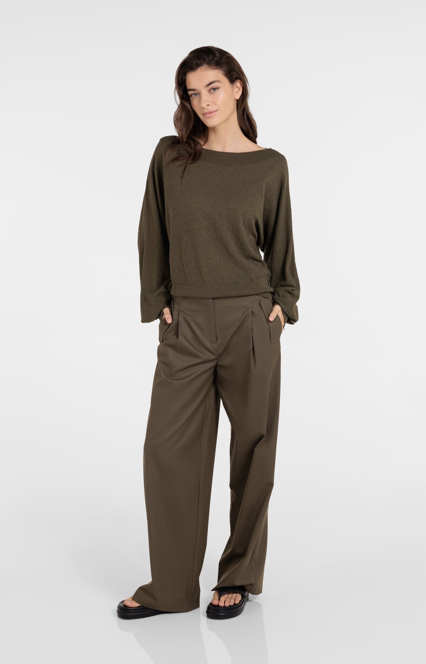 Towel knit sweater with boat neckline