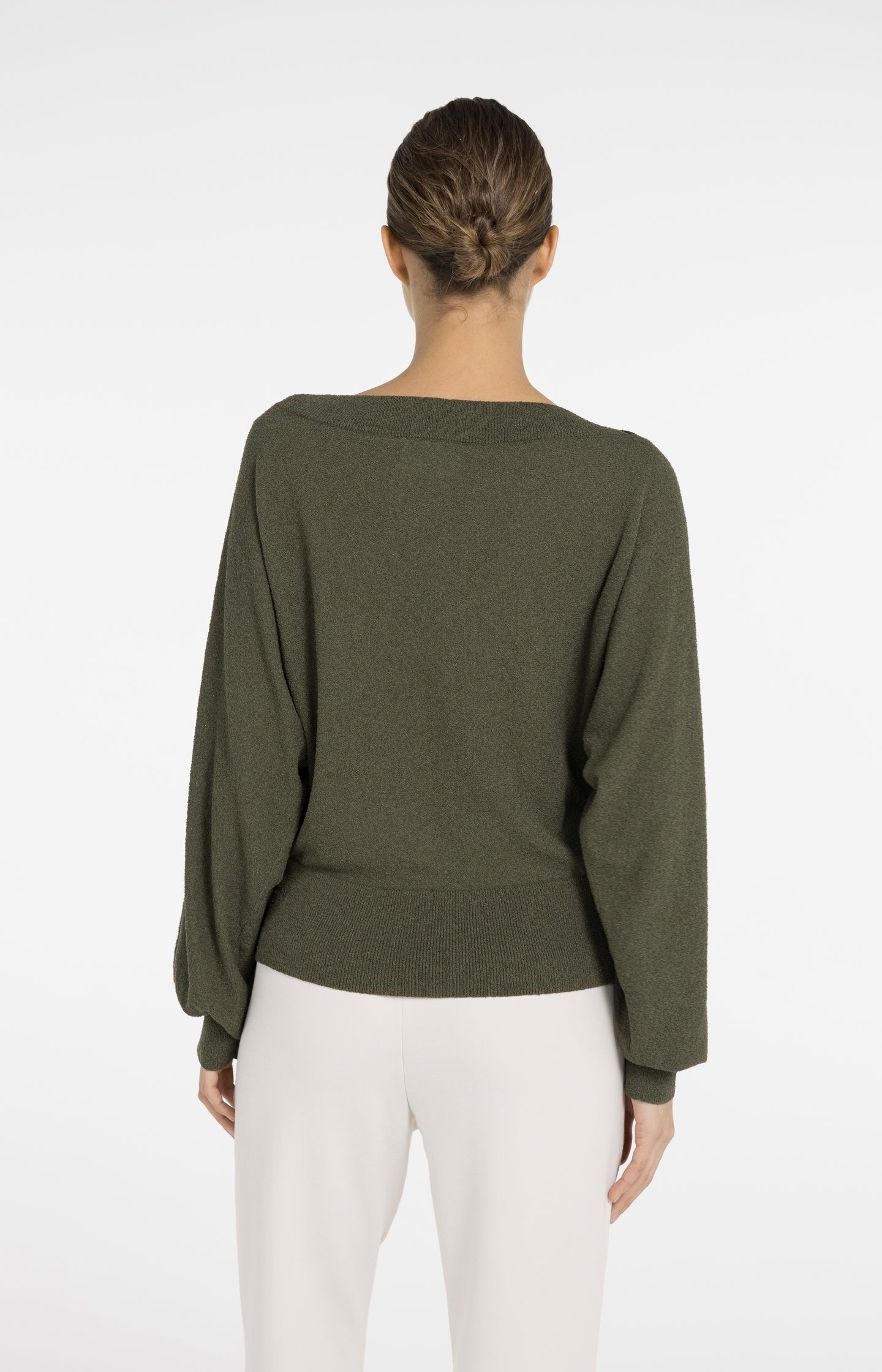 Towel knit sweater with boat neckline