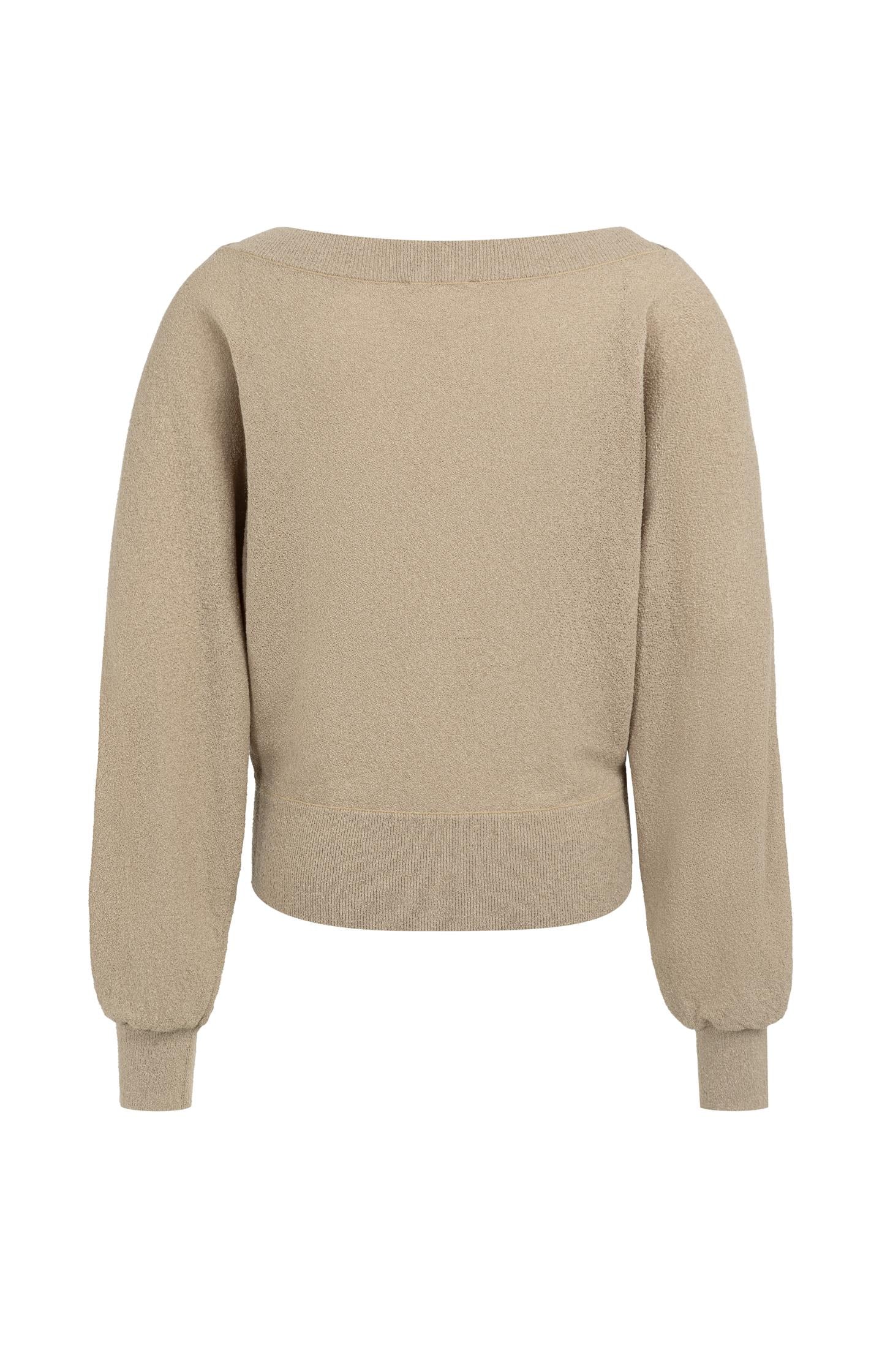 Towel knit sweater with boat neckline