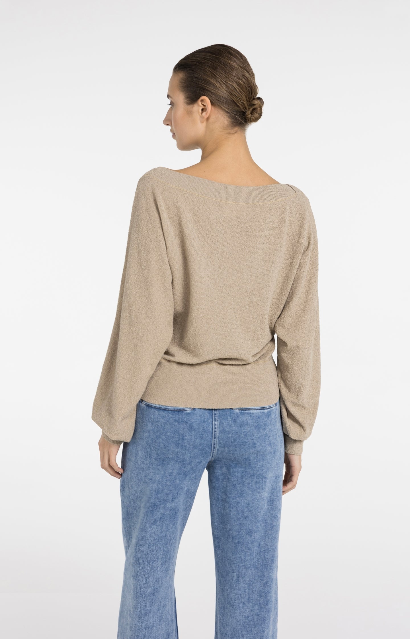 Towel knit sweater with boat neckline