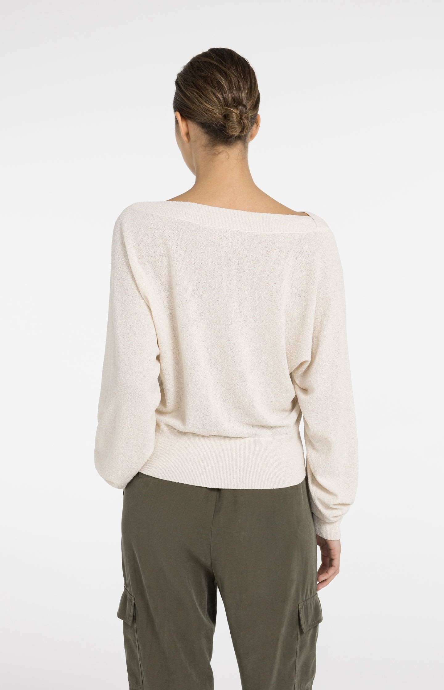 Towel knit sweater with boat neckline