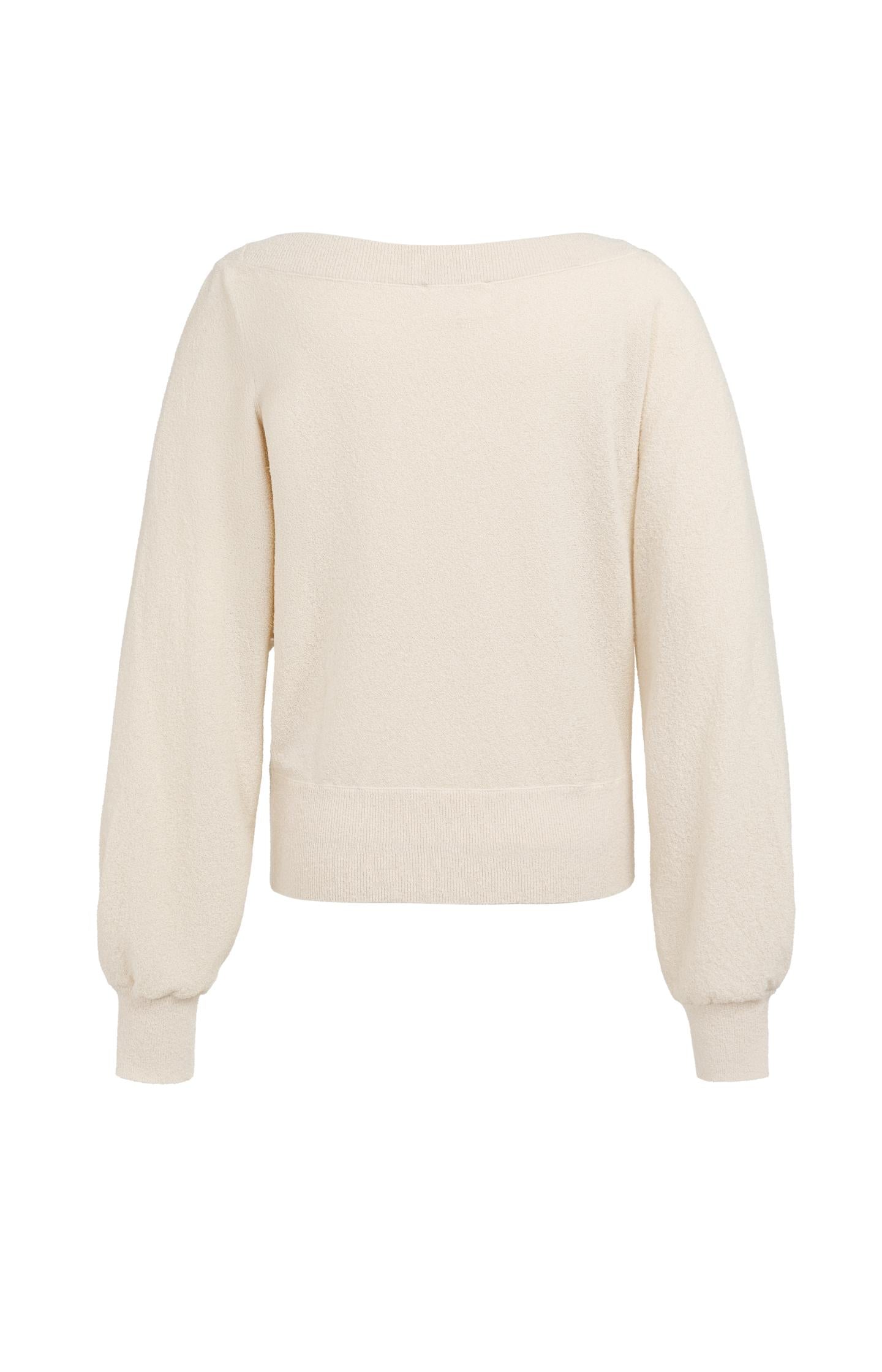 Towel knit sweater with boat neckline