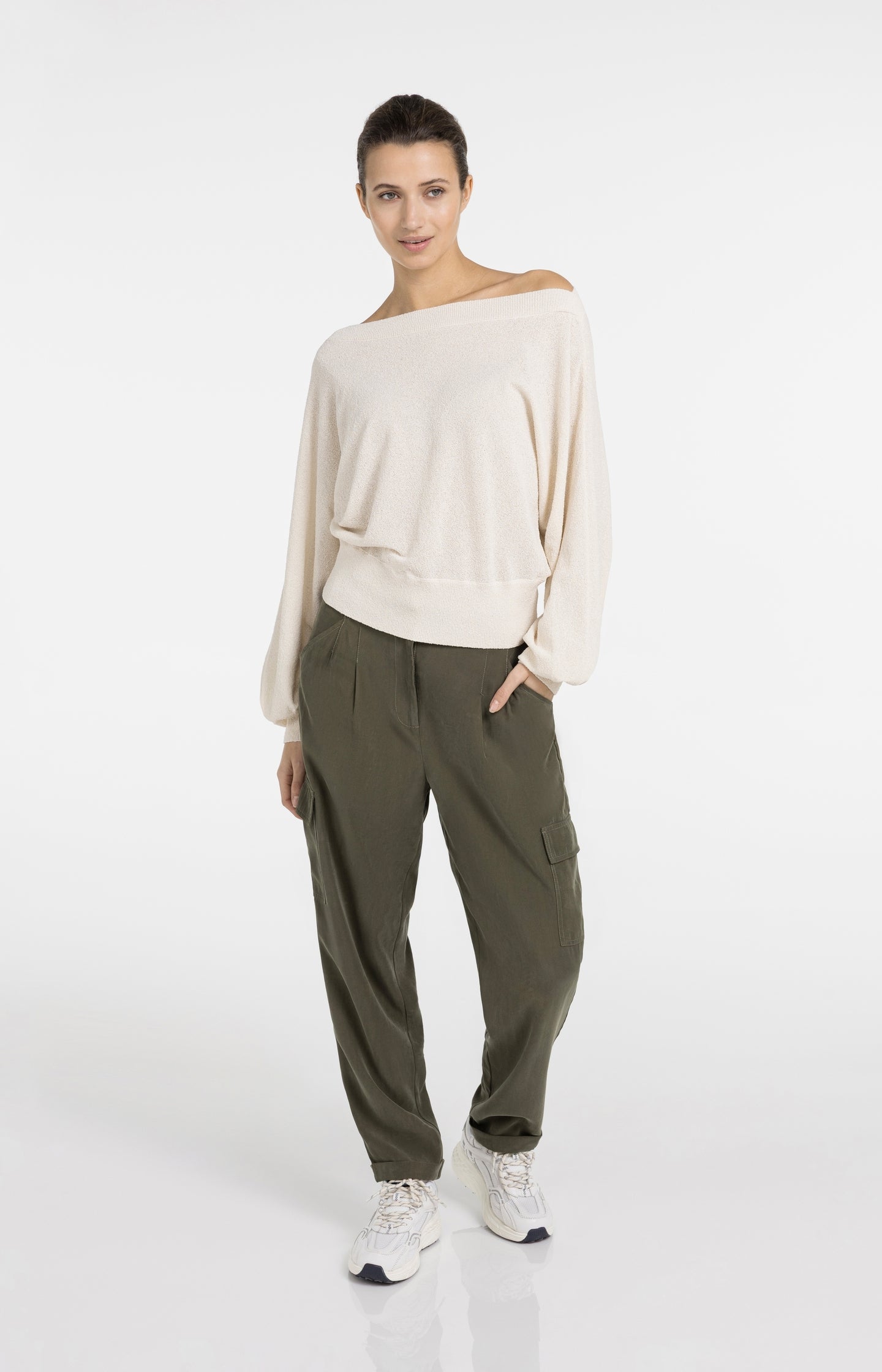 Towel knit sweater with boat neckline