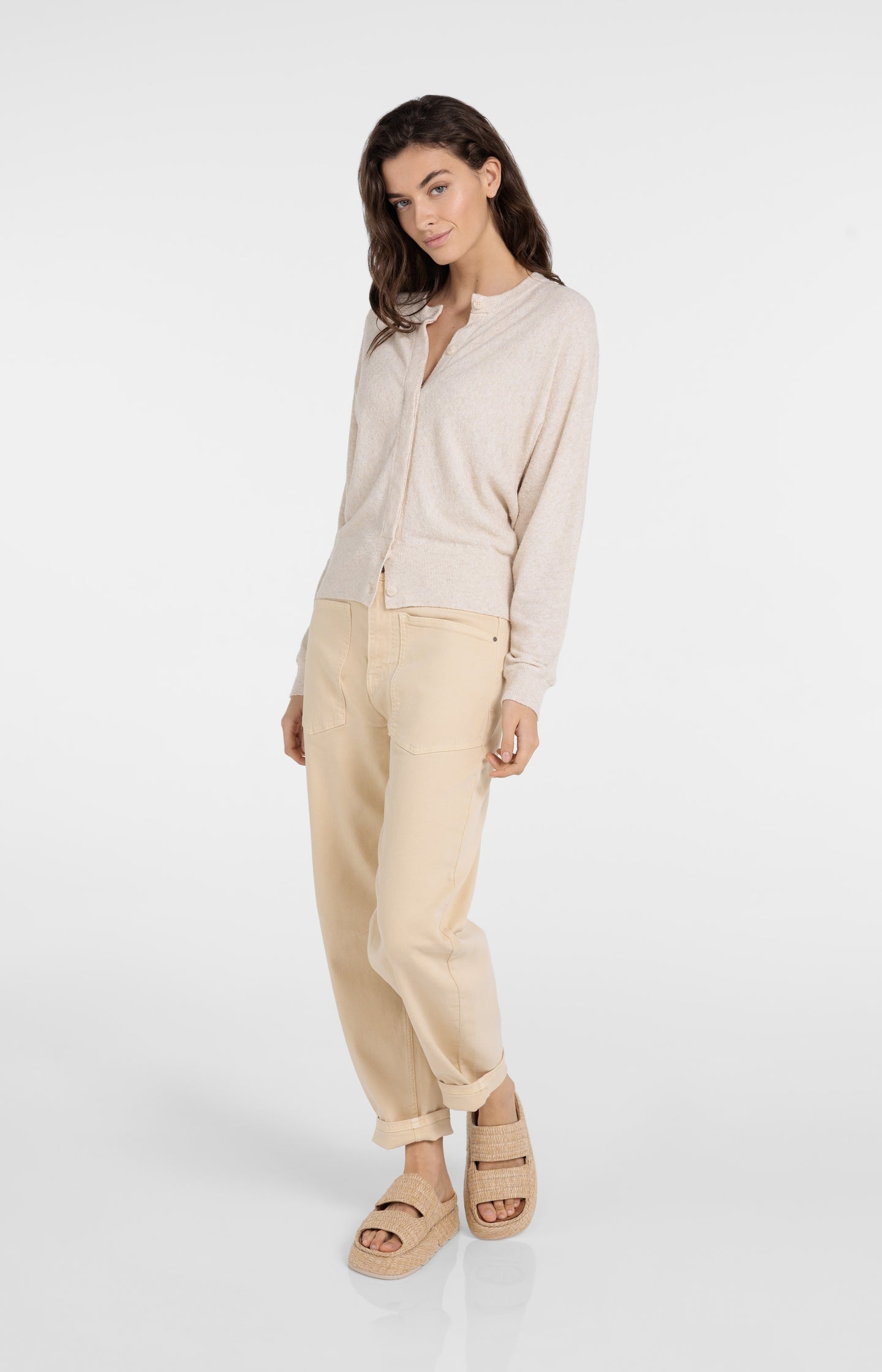 Towel-textured knit cardigan with long sleeves
