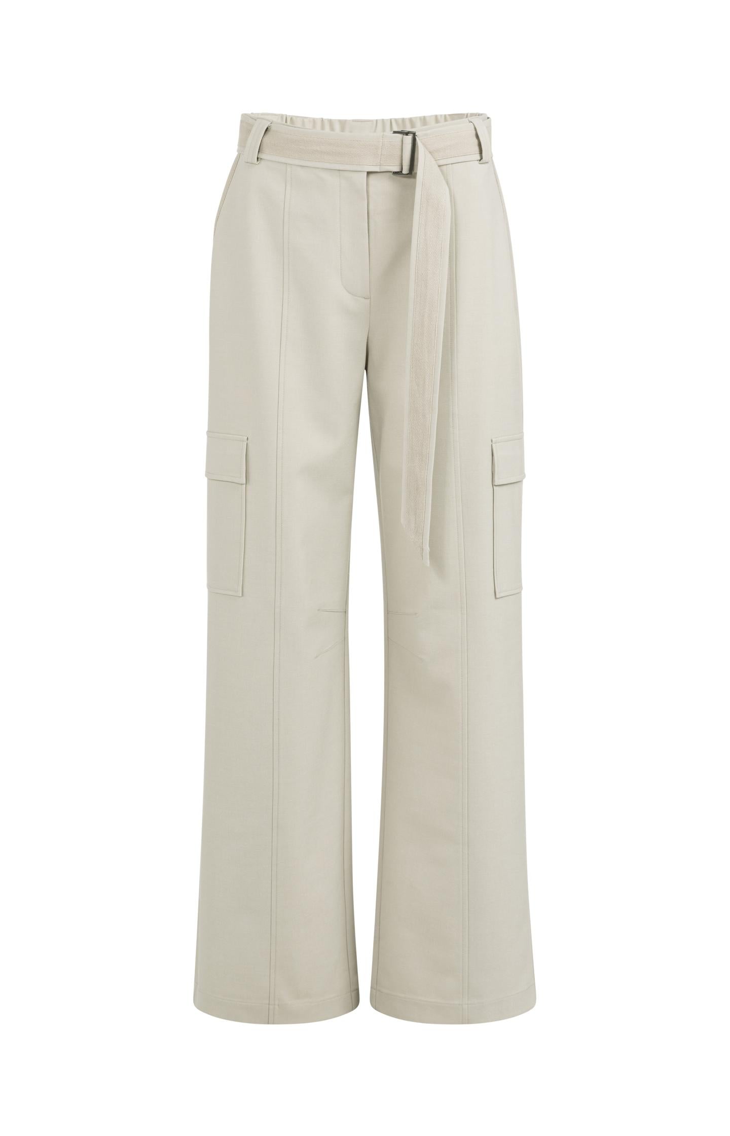 Trousers with cargo pockets, wide legs and matching belt - Grey - Type: product