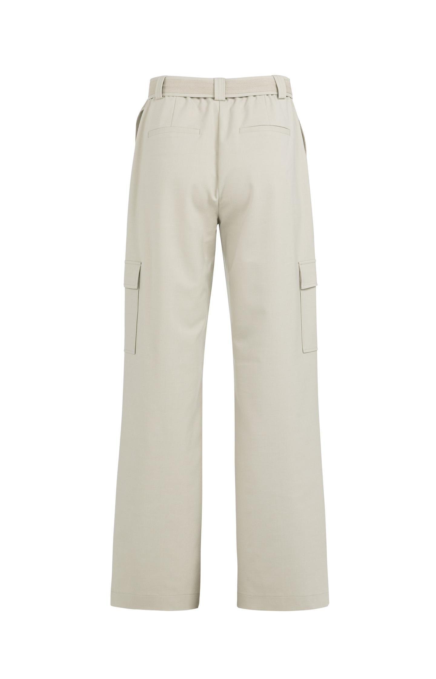 Trousers with cargo pockets, wide legs and matching belt - Grey