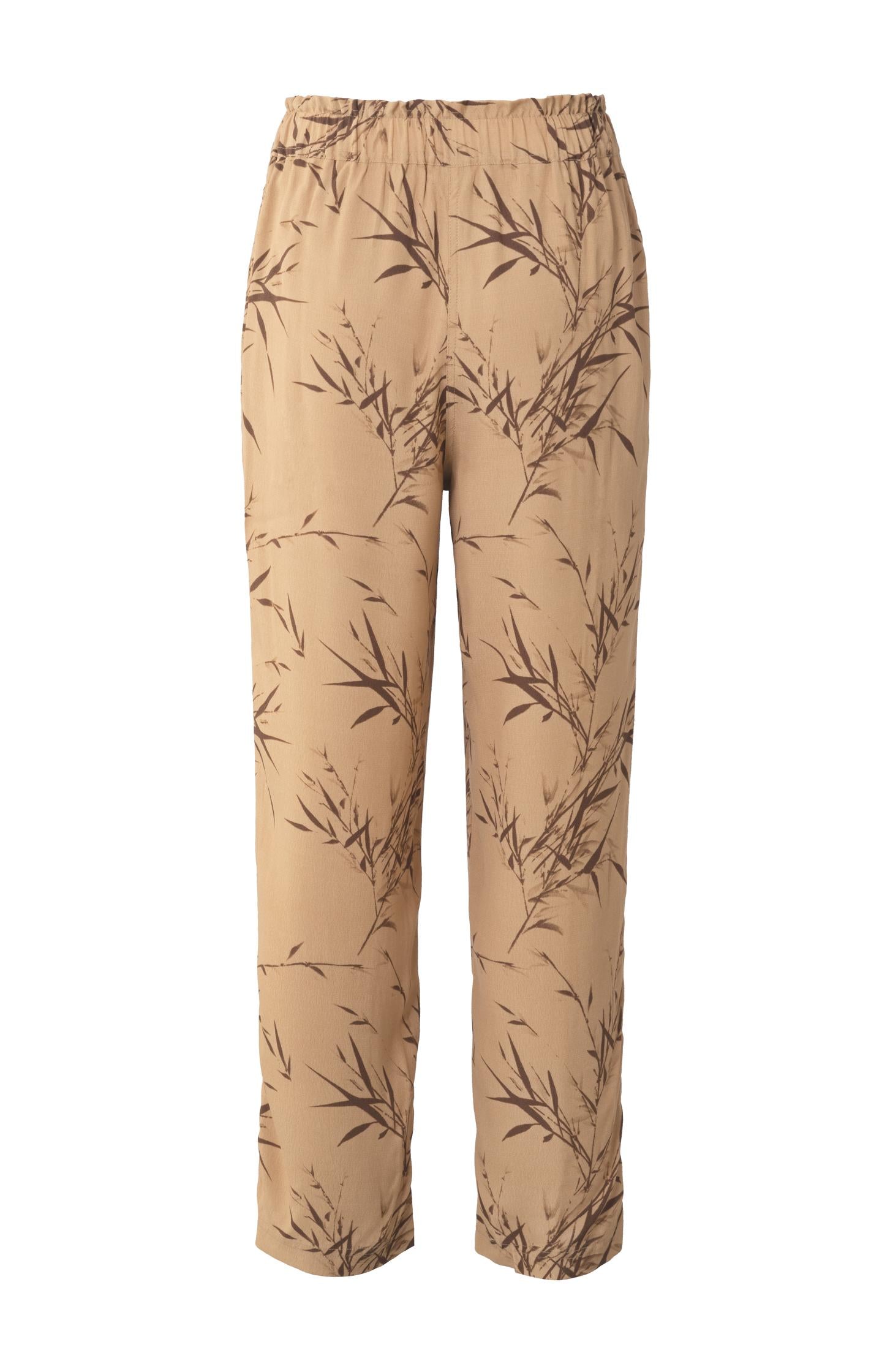 Trousers with elastic waist, side pockets and bamboo print