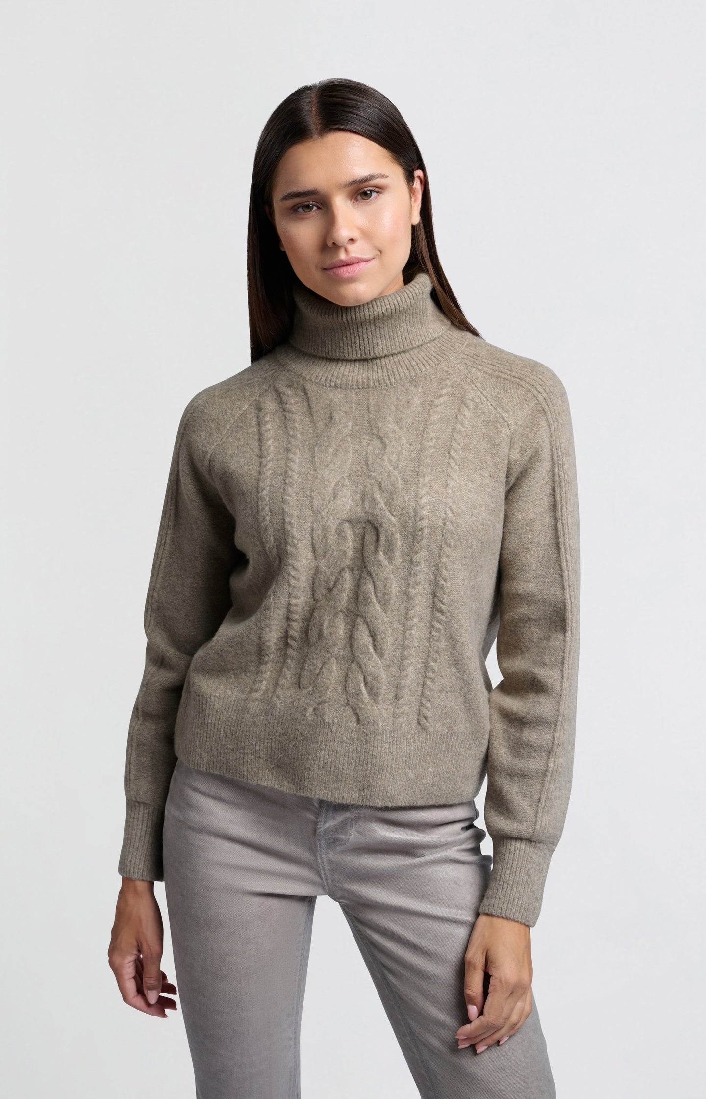 Turtleneck sweater with cable pattern and long sleeves