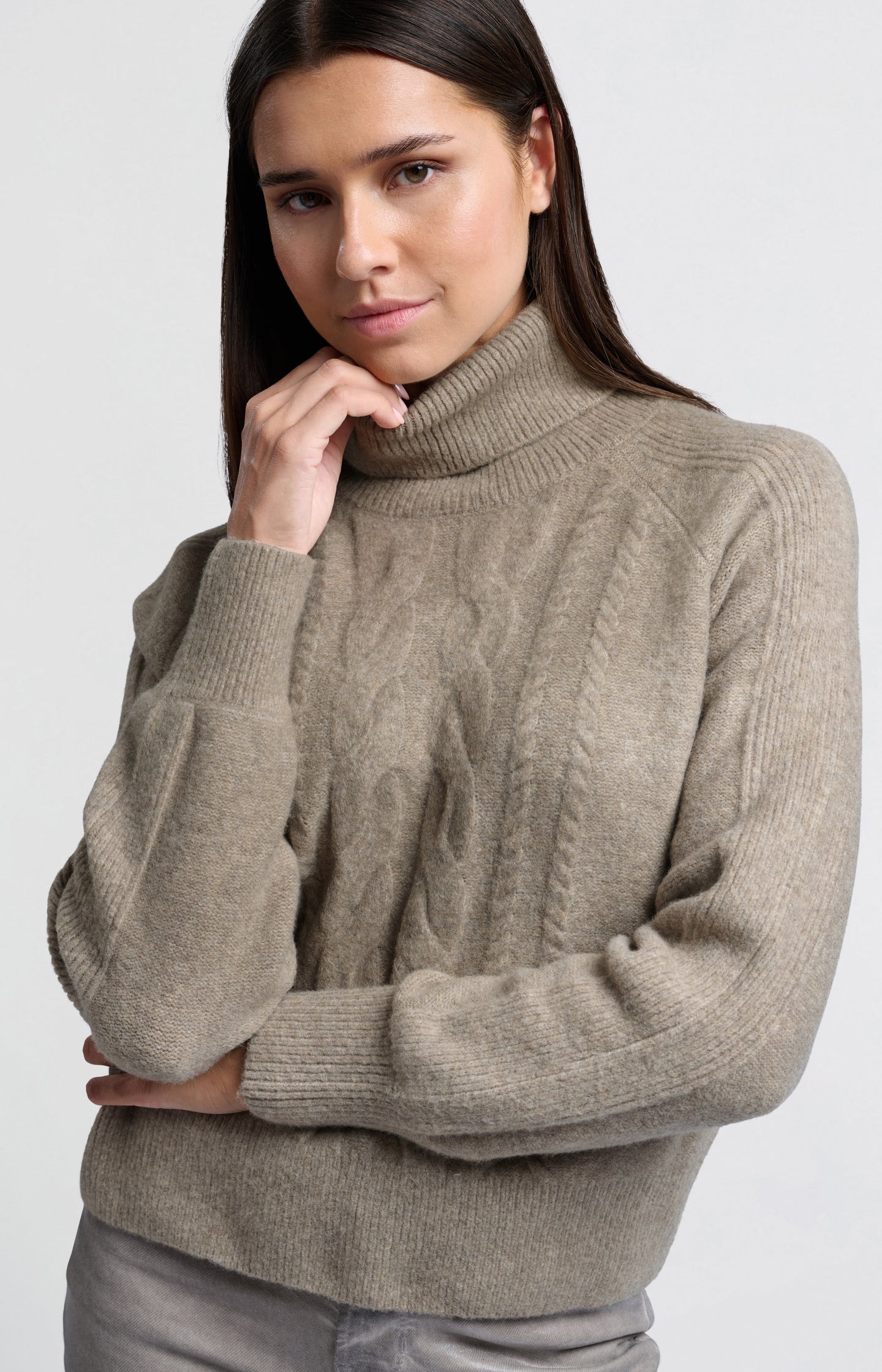 Turtleneck sweater with cable pattern and long sleeves