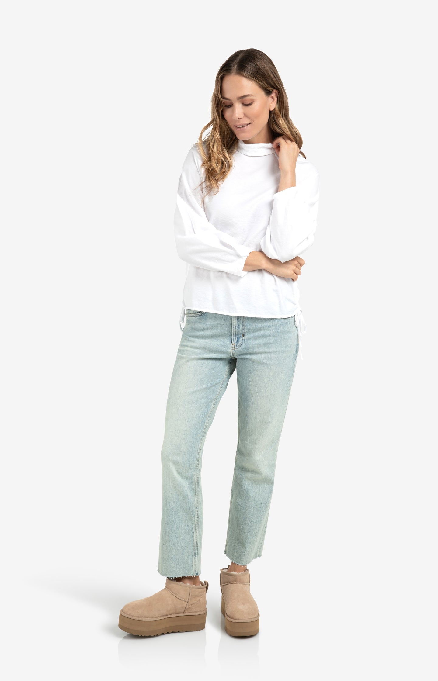 Turtleneck top with side drawstrings and long sleeves - Type: lookbook