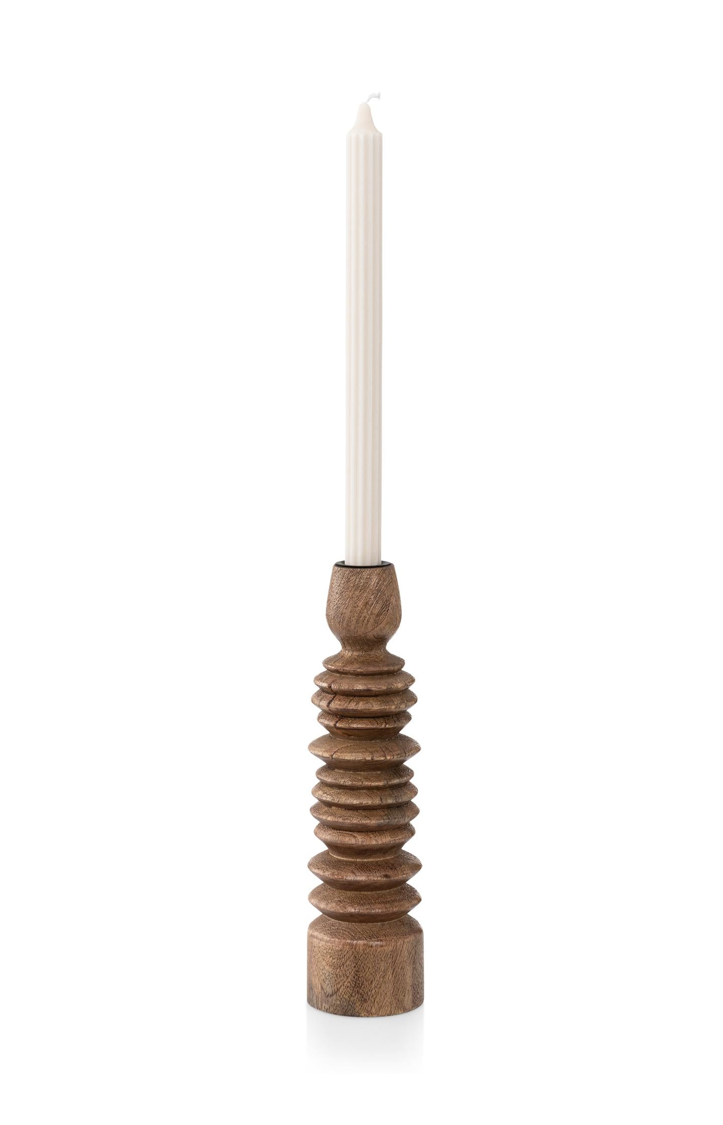 Twisted mango wood candle holder