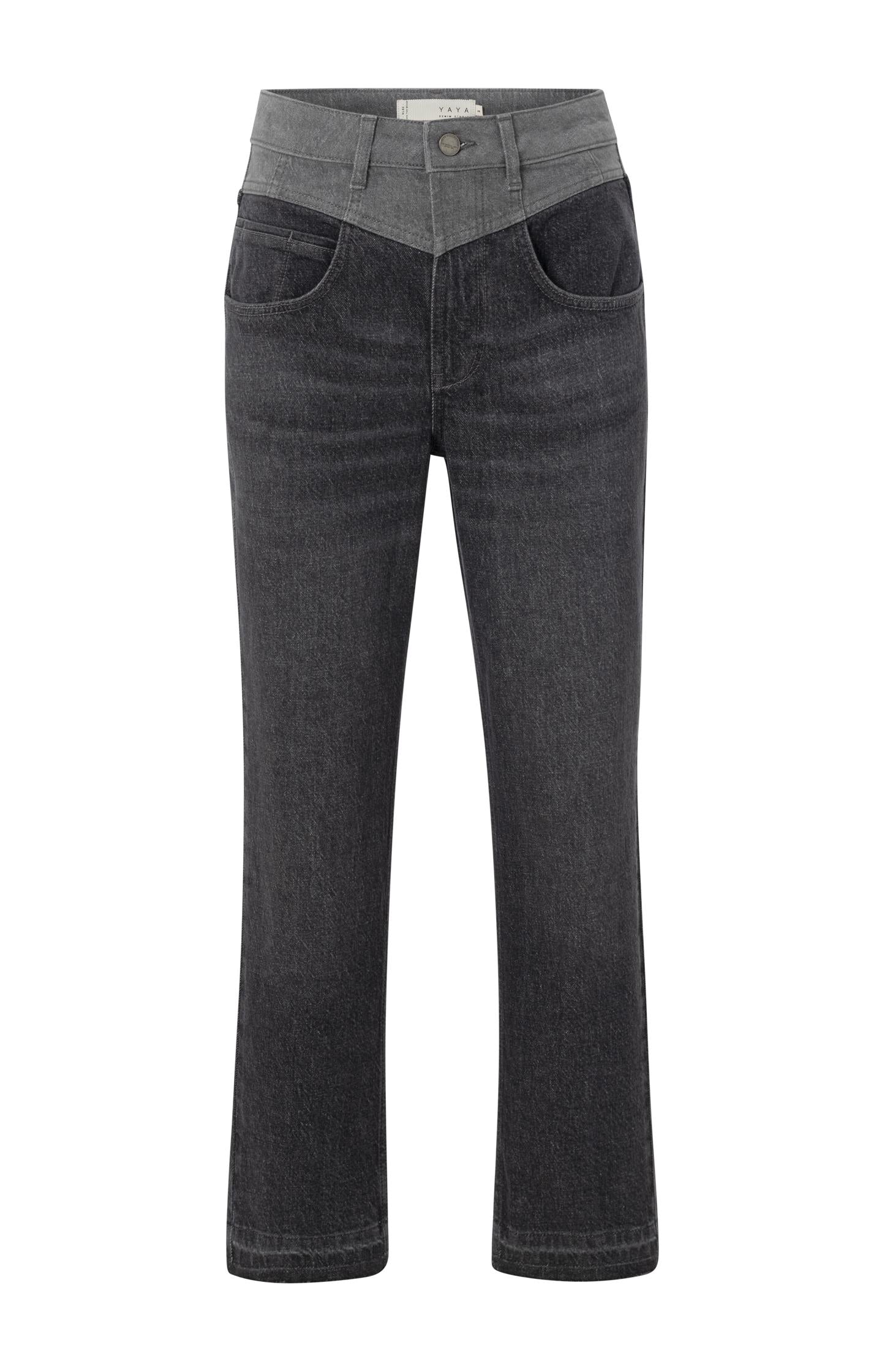 Two-tone jeans with high waist, straight legs and pockets - Type: product