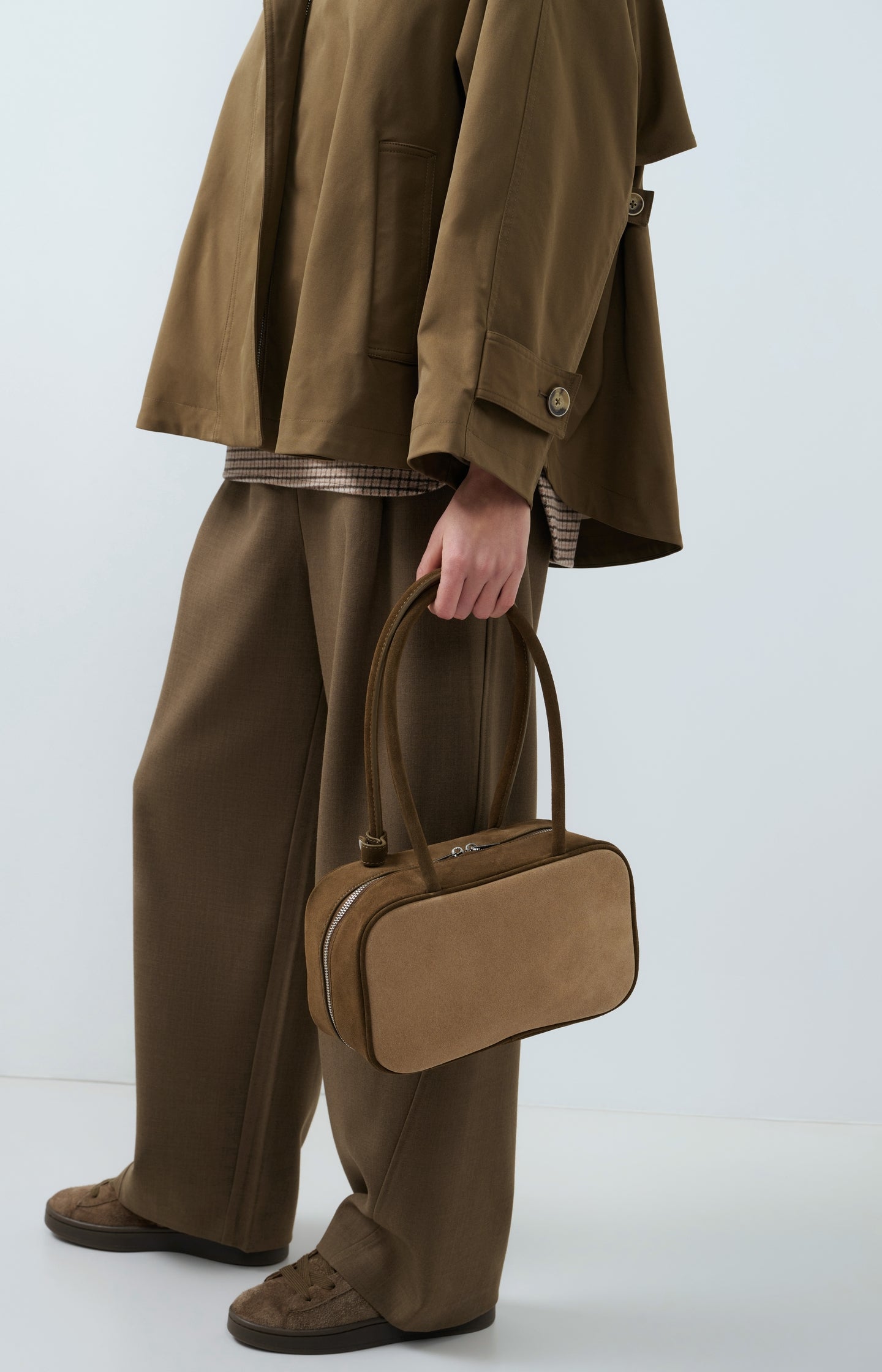 Two-tone suede bowling bag