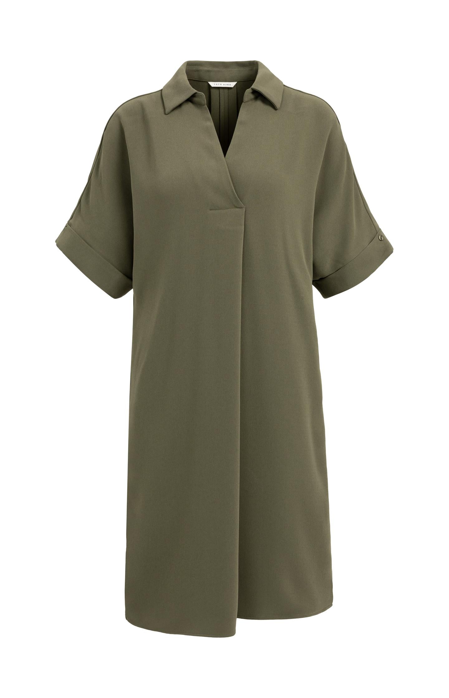 V-neck dress with pleated sleeves and loose fit - Type: lookbook