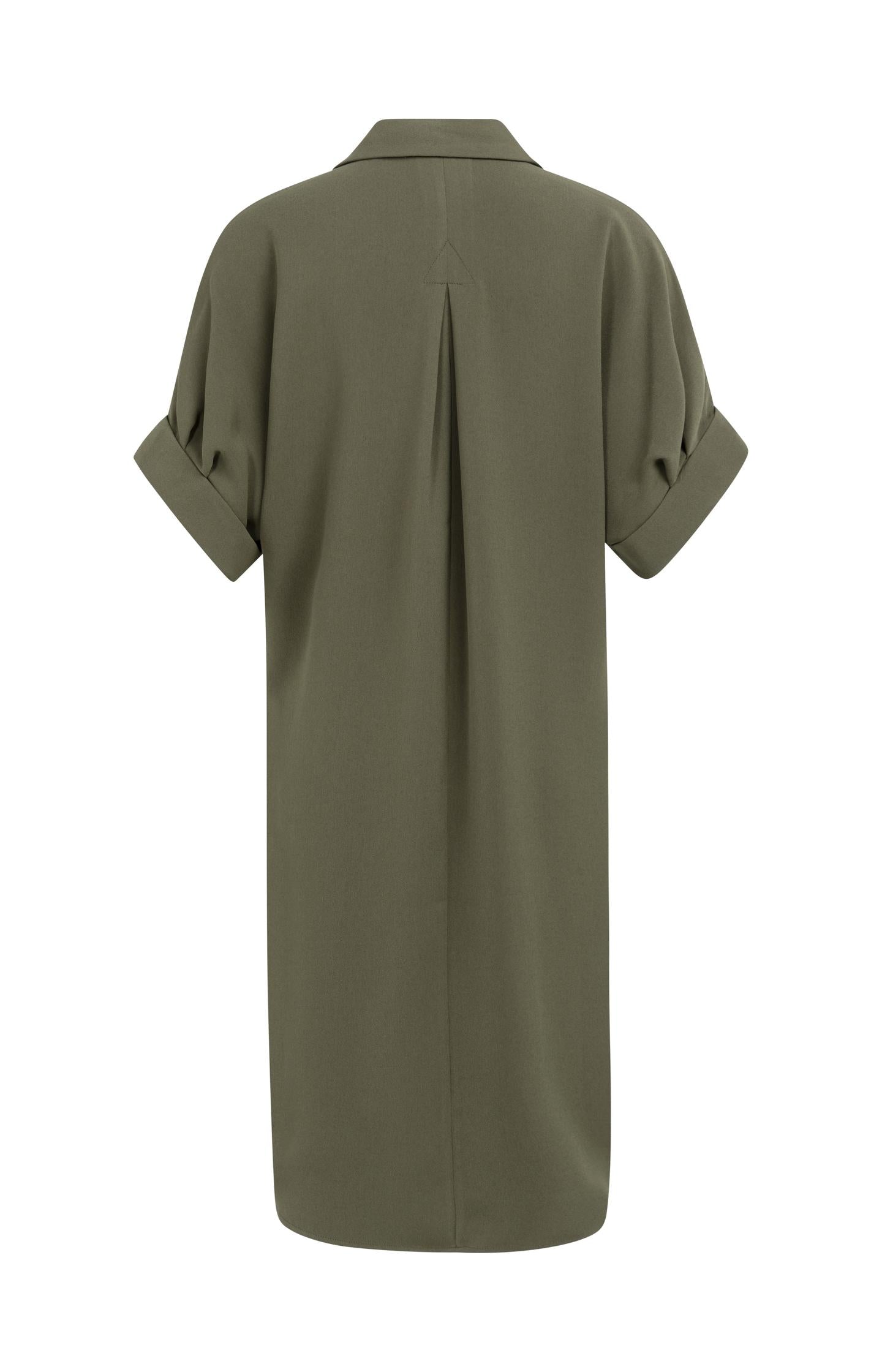 V-neck dress with pleated sleeves and loose fit