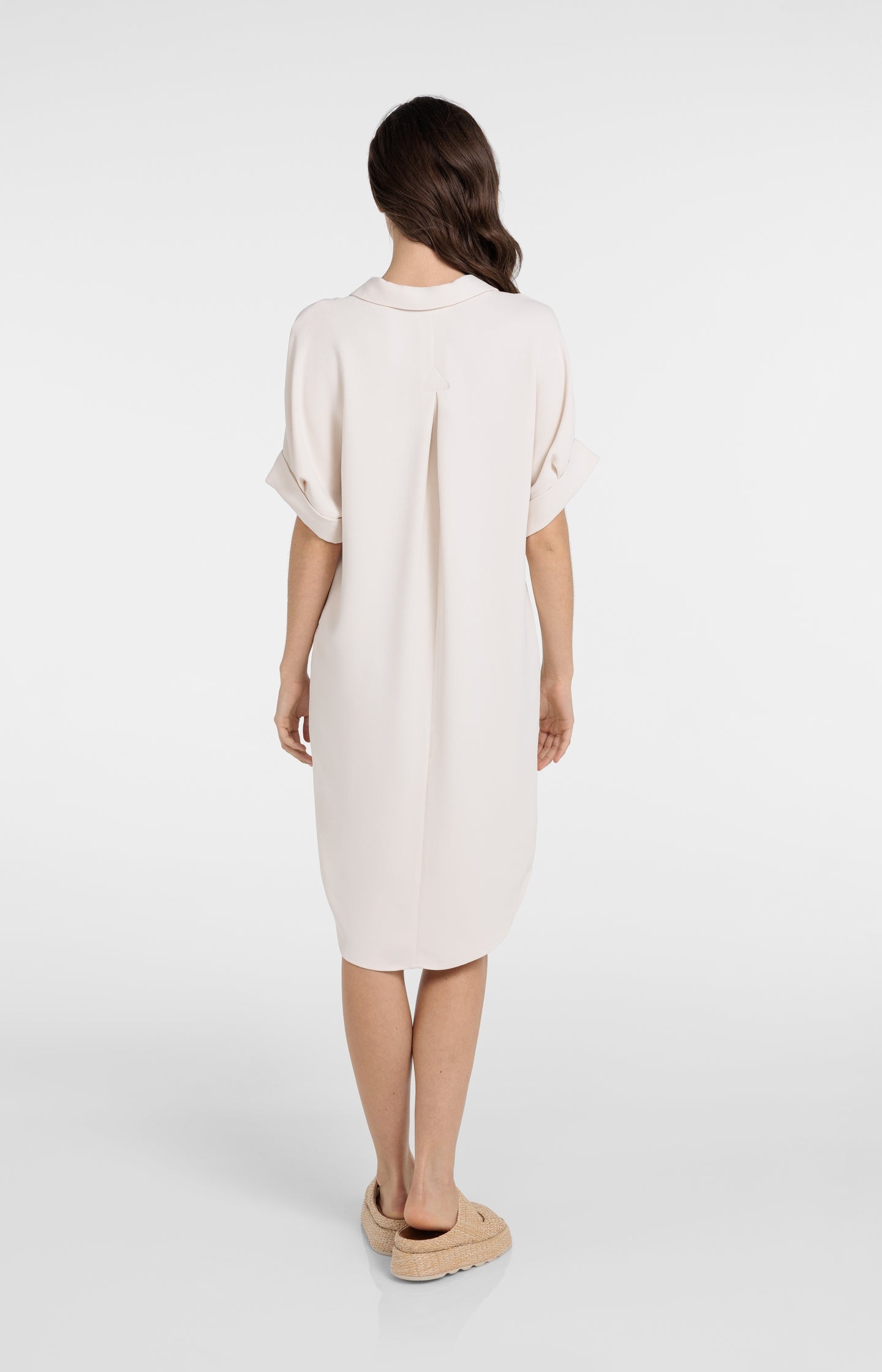 V-neck dress with pleated sleeves and loose fit - Type: lookbook