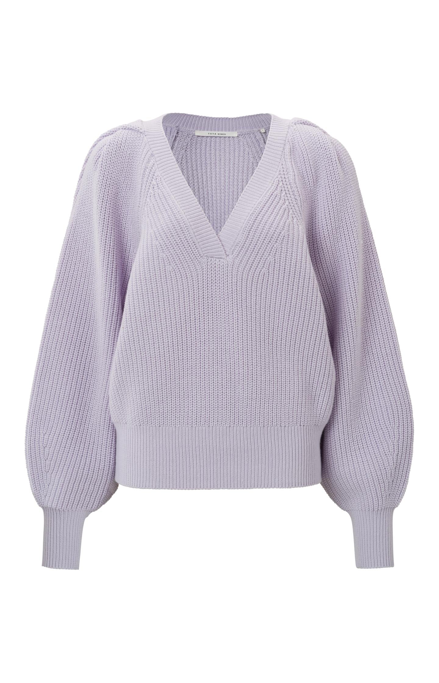 V-Neck sale Sweater with Shirt Cuffs Orchid