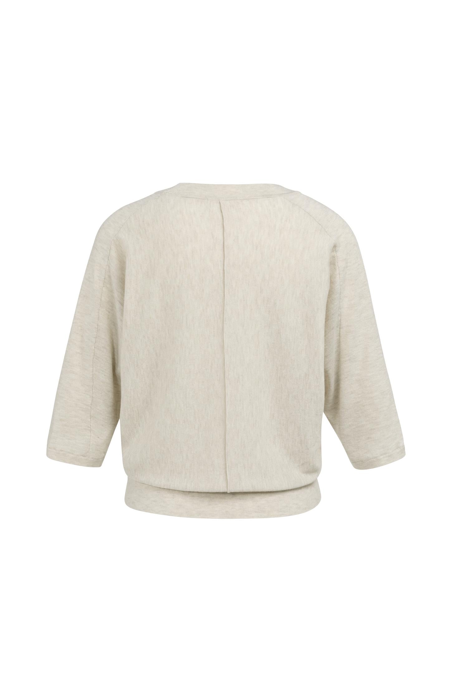 V-neck sweater with three-quarter sleeves and seam details