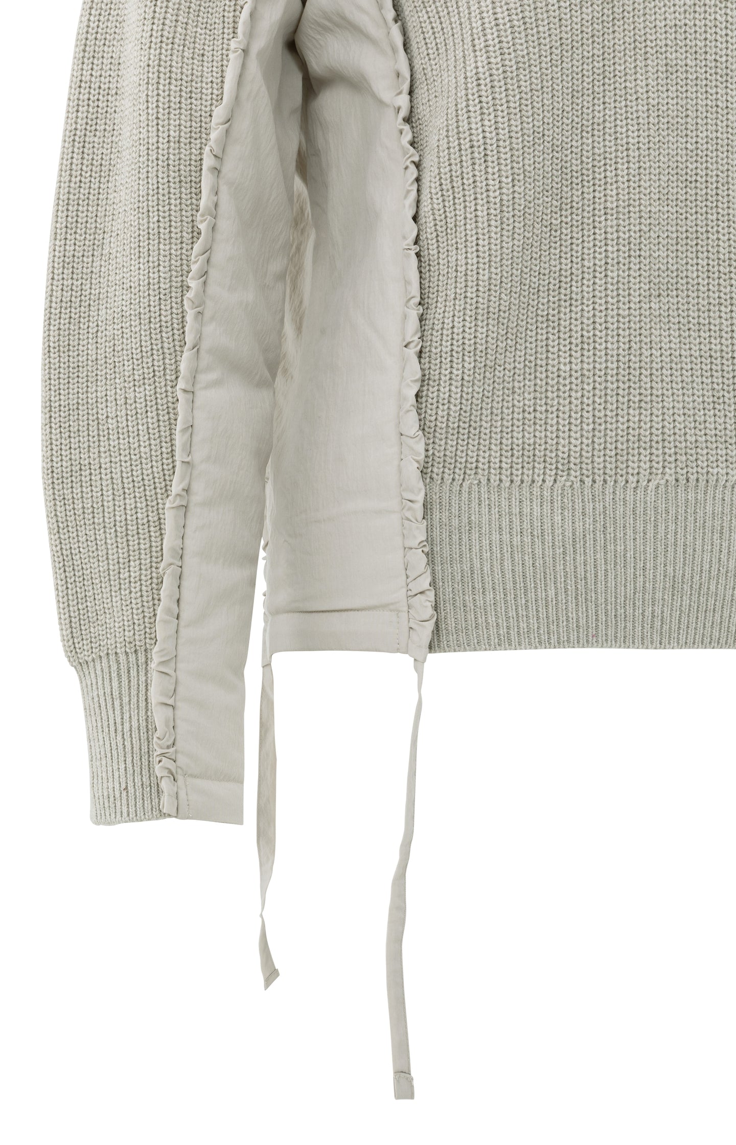 V-neck sweater with woven insert details and tie accents