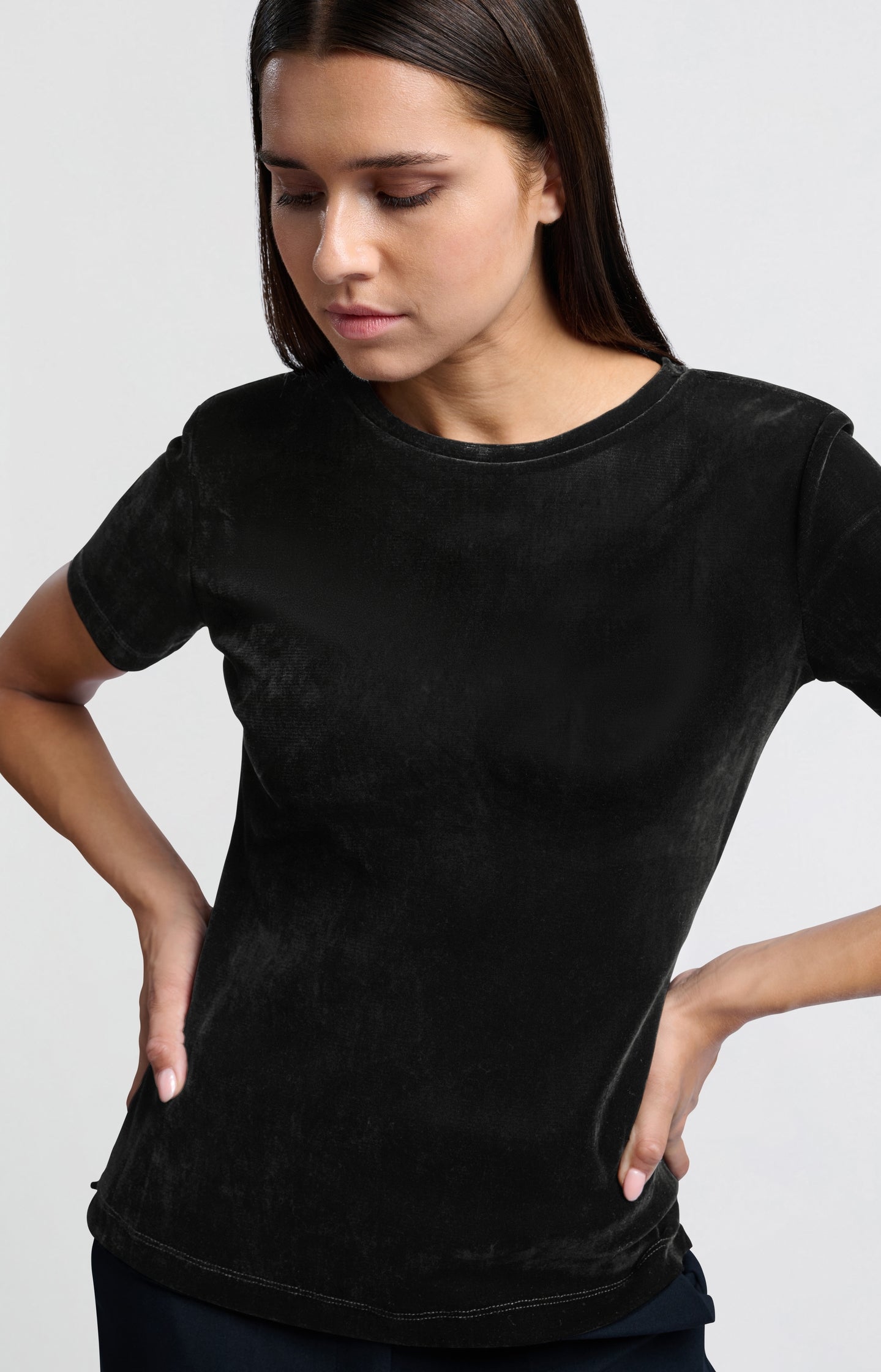 Velvet mesh T-shirt with short sleeves