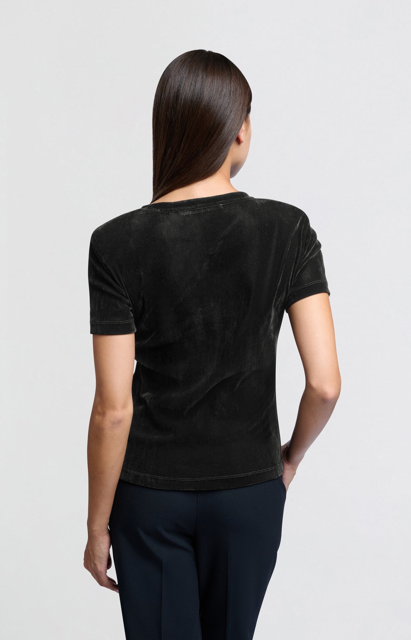 Velvet mesh T-shirt with short sleeves