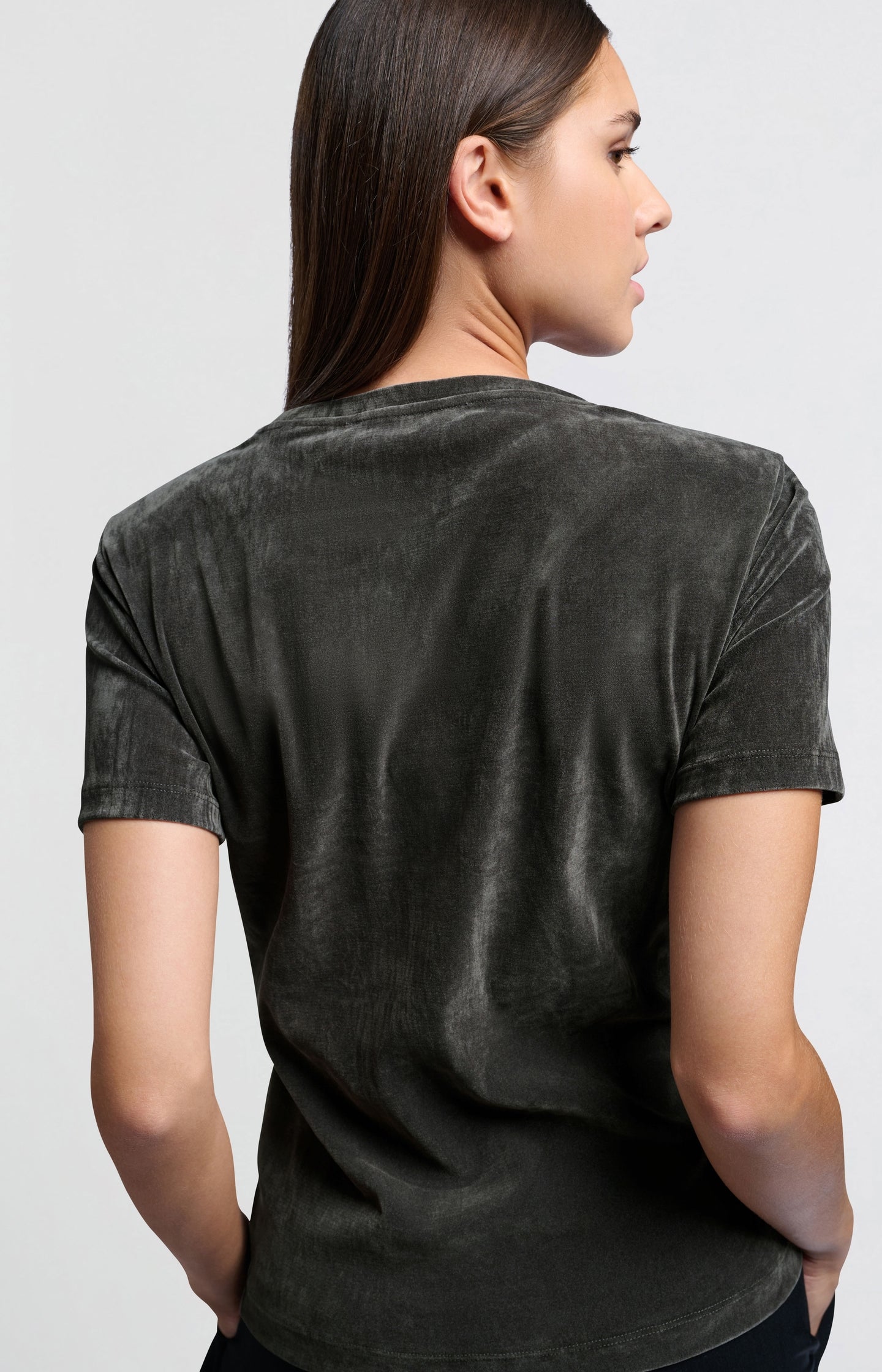 Velvet mesh T-shirt with short sleeves