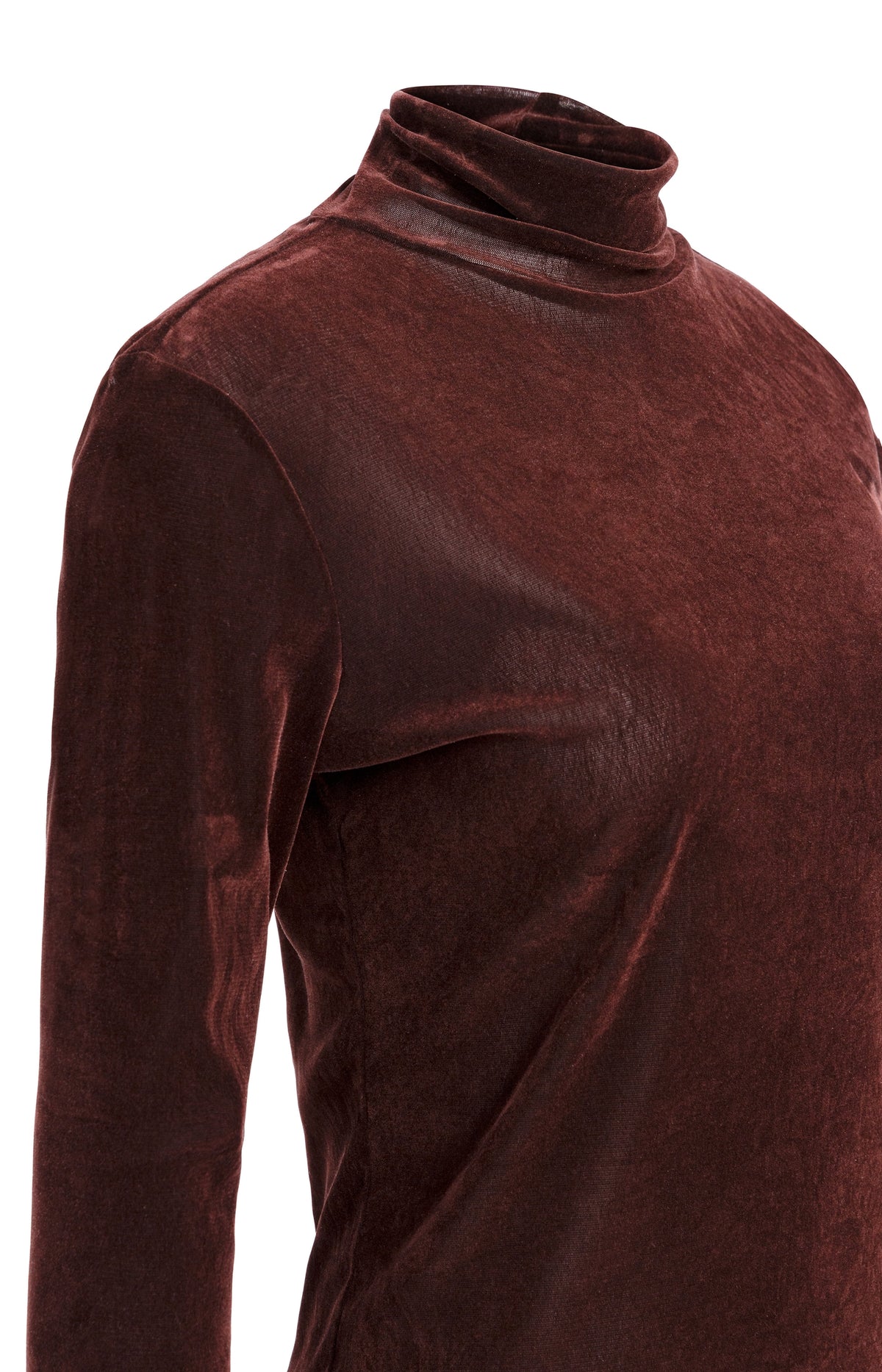 Velvet mesh top with high neck and long sleeves - Bitter Chocolate Red
