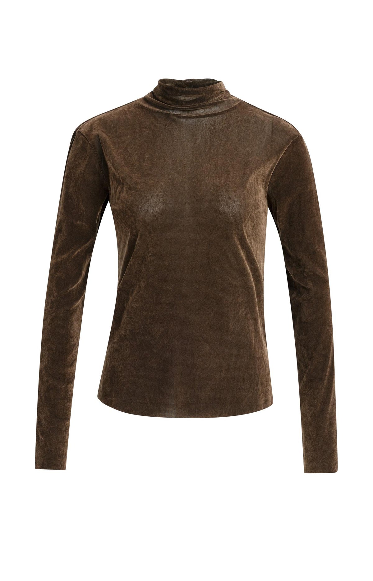 Velvet mesh top with high neck and long sleeves - Bitter Chocolate Red
