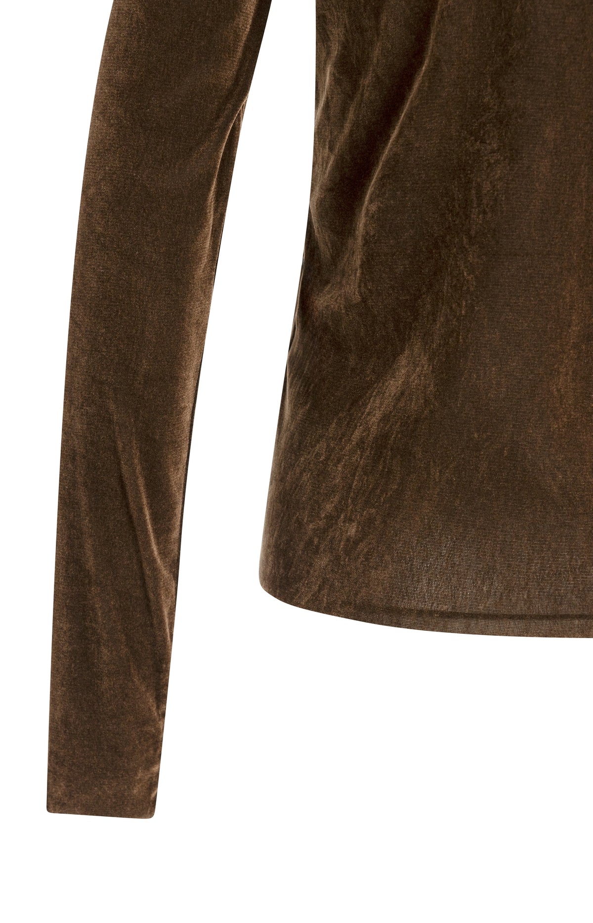 Velvet mesh top with high neck and long sleeves - Cocoa Brown