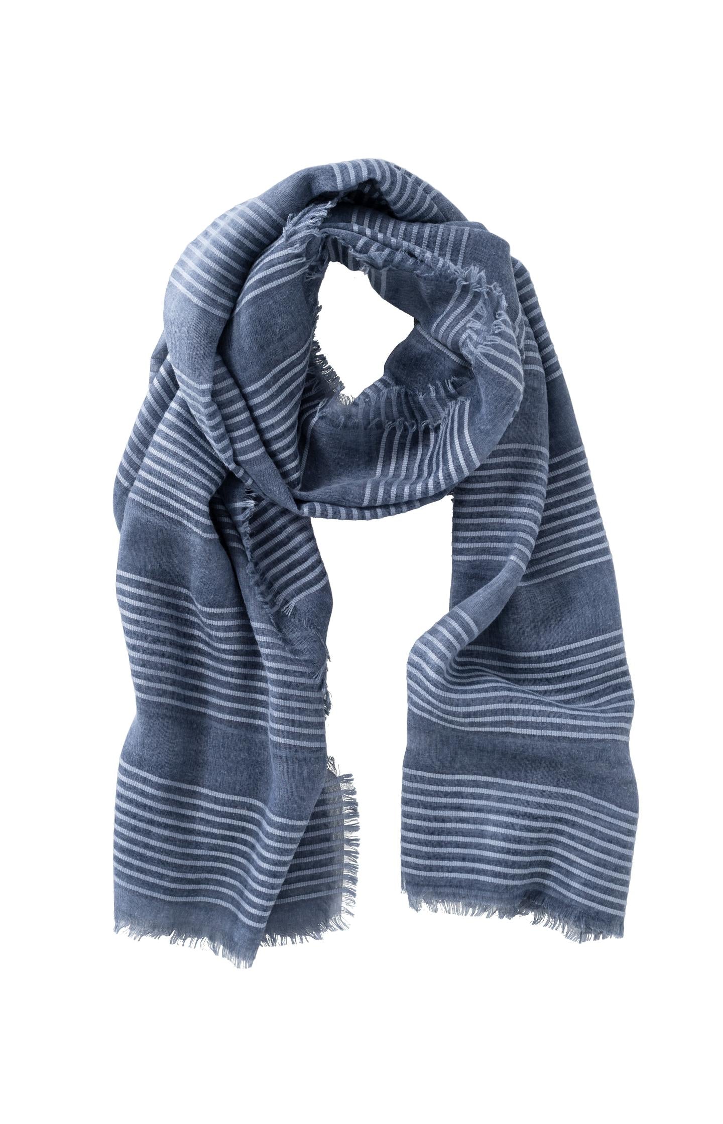 Washed scarf with stripes and frayed edges - Type: product