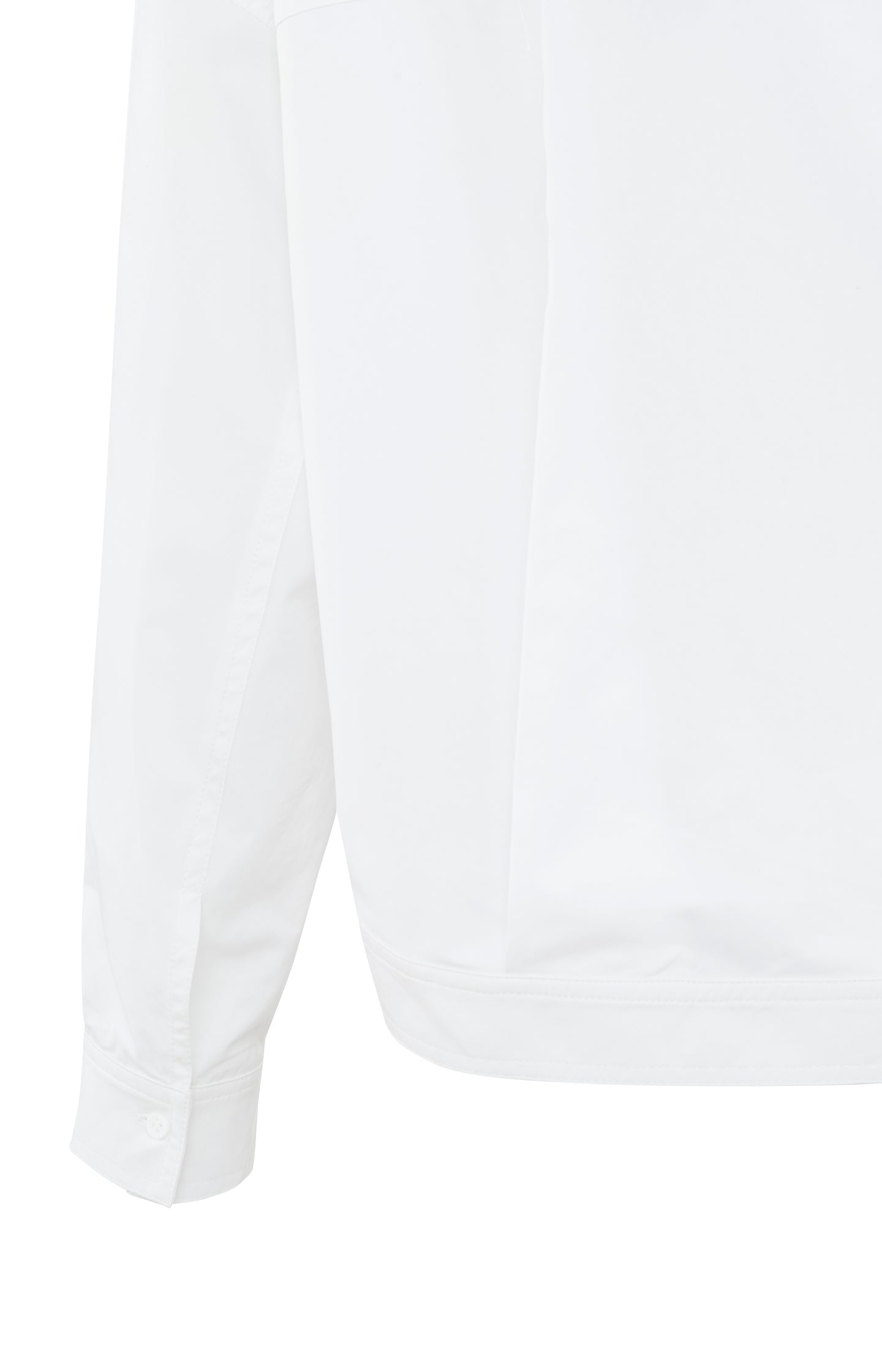 White blouse with batwing sleeves, buttons and chest pockets