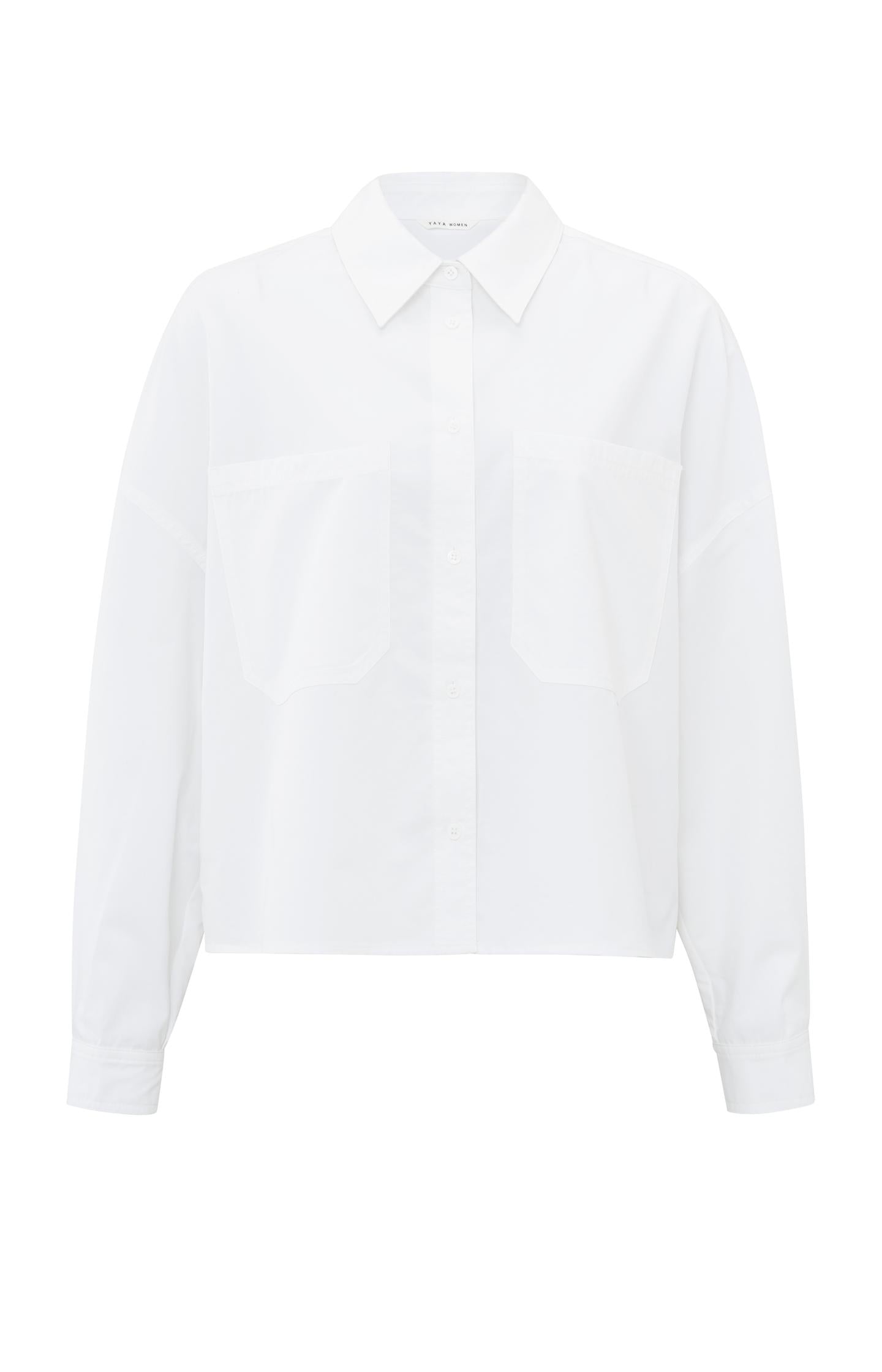 White blouse with batwing sleeves, buttons and chest pockets - Type: product