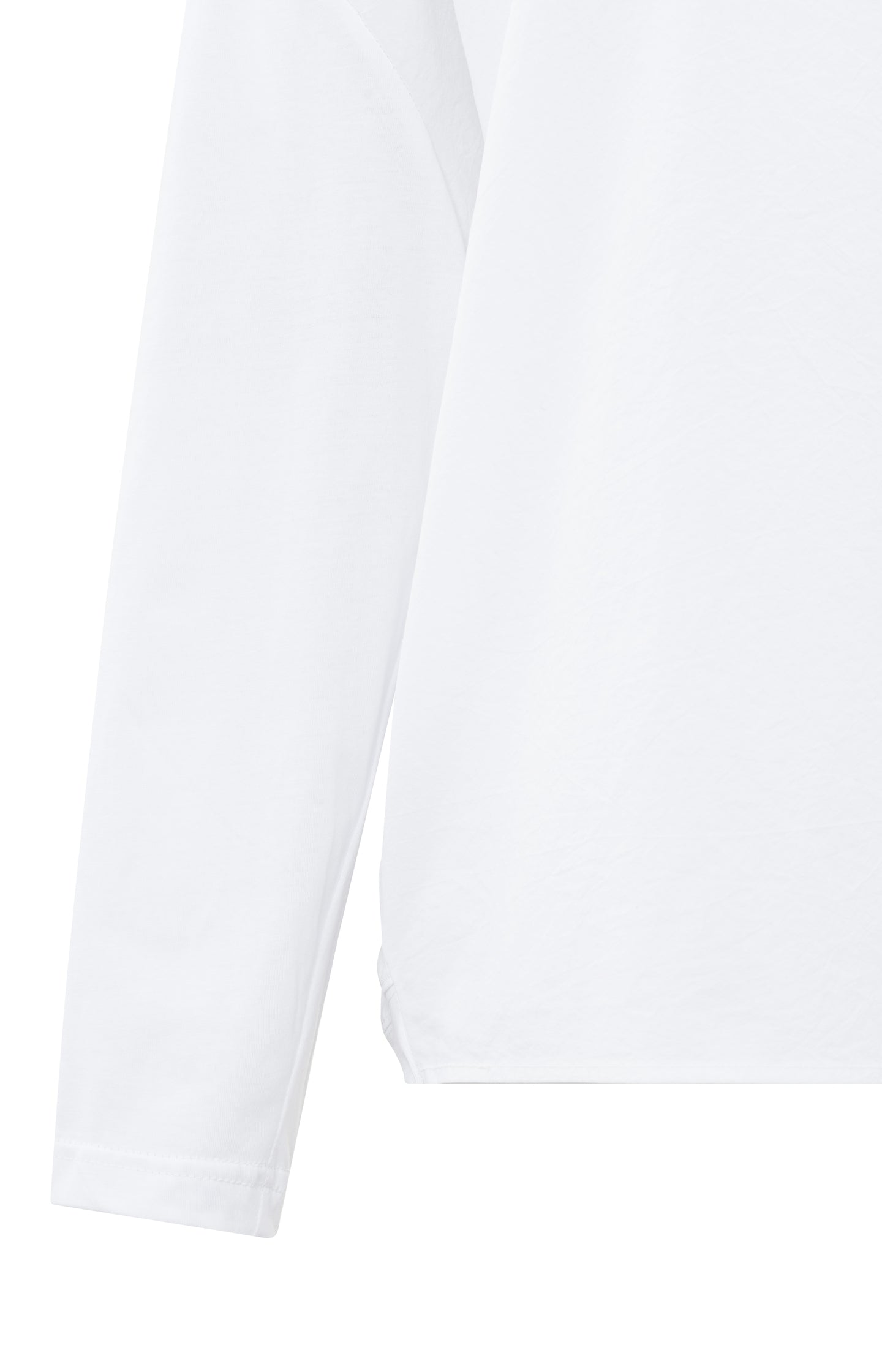 White long-sleeve top with round neck in mixed materials