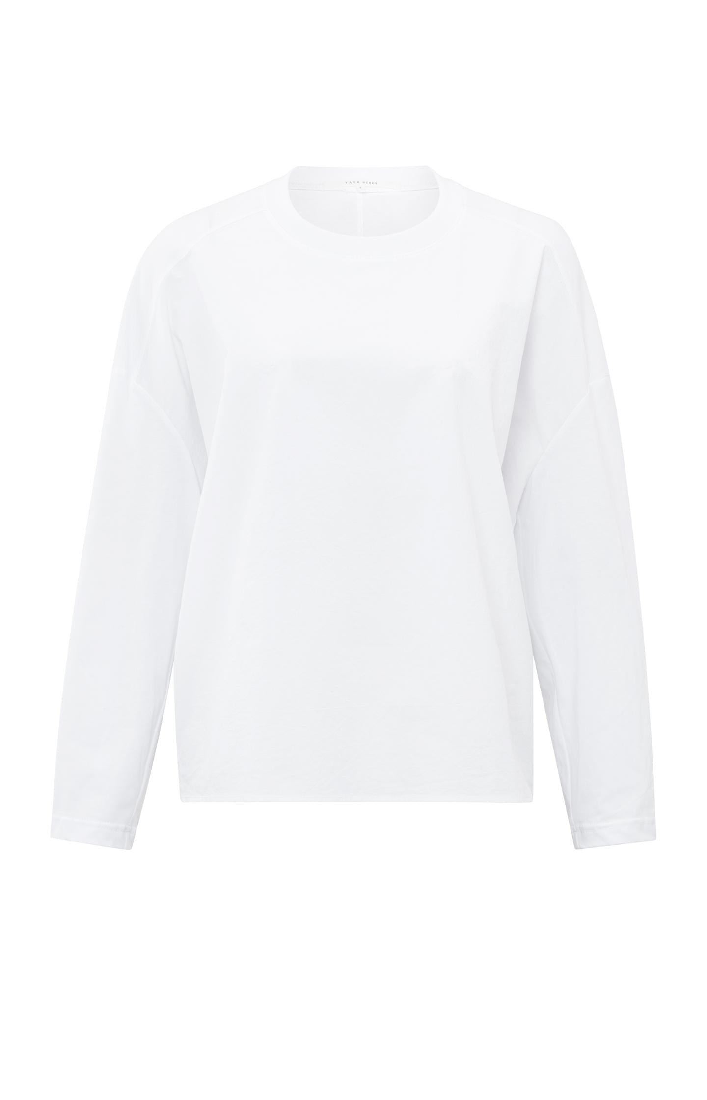 White long-sleeve top with round neck in mixed materials - Type: product