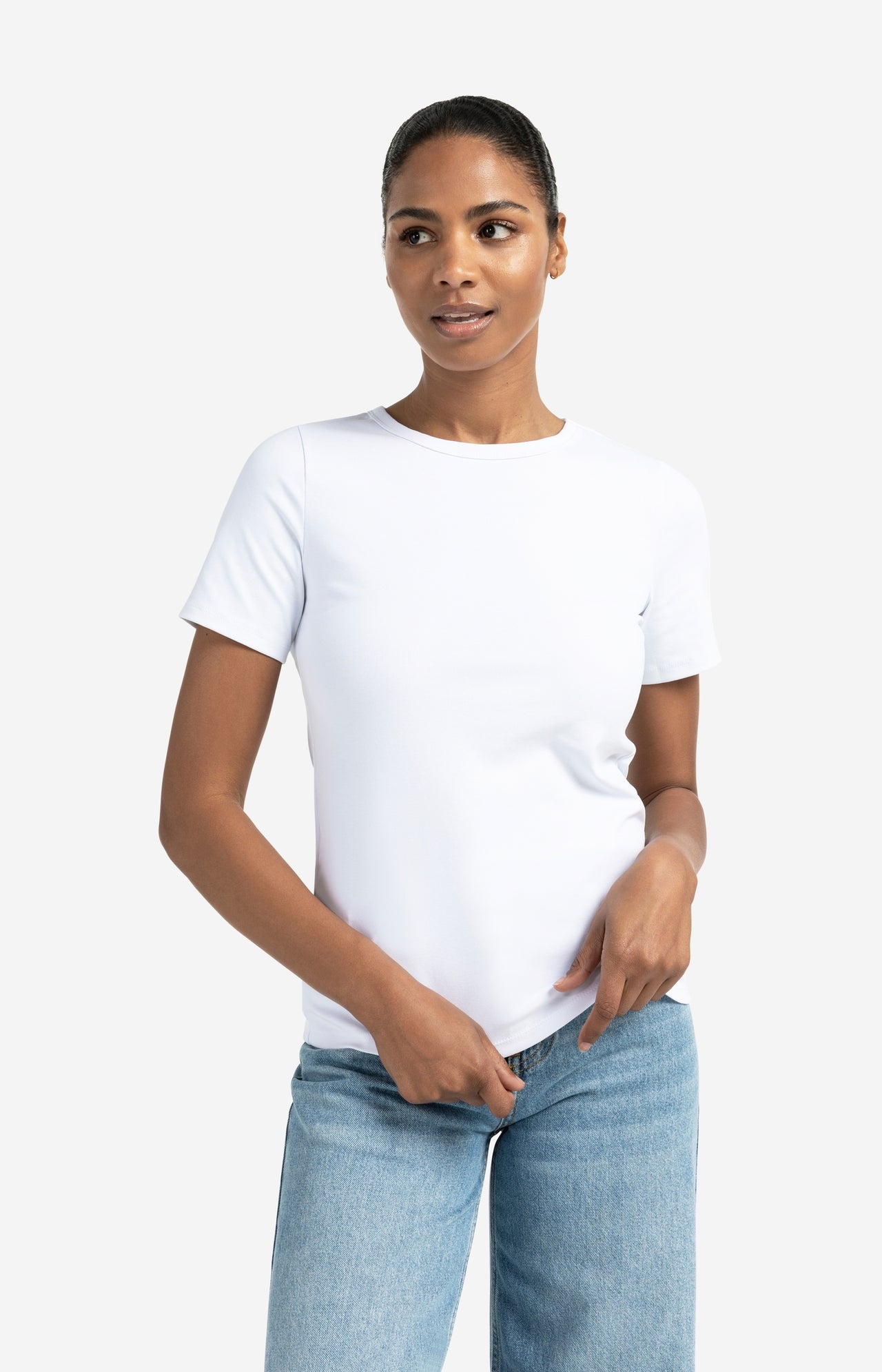 White T-shirt with short sleeves and crew neck - Type: lookbook