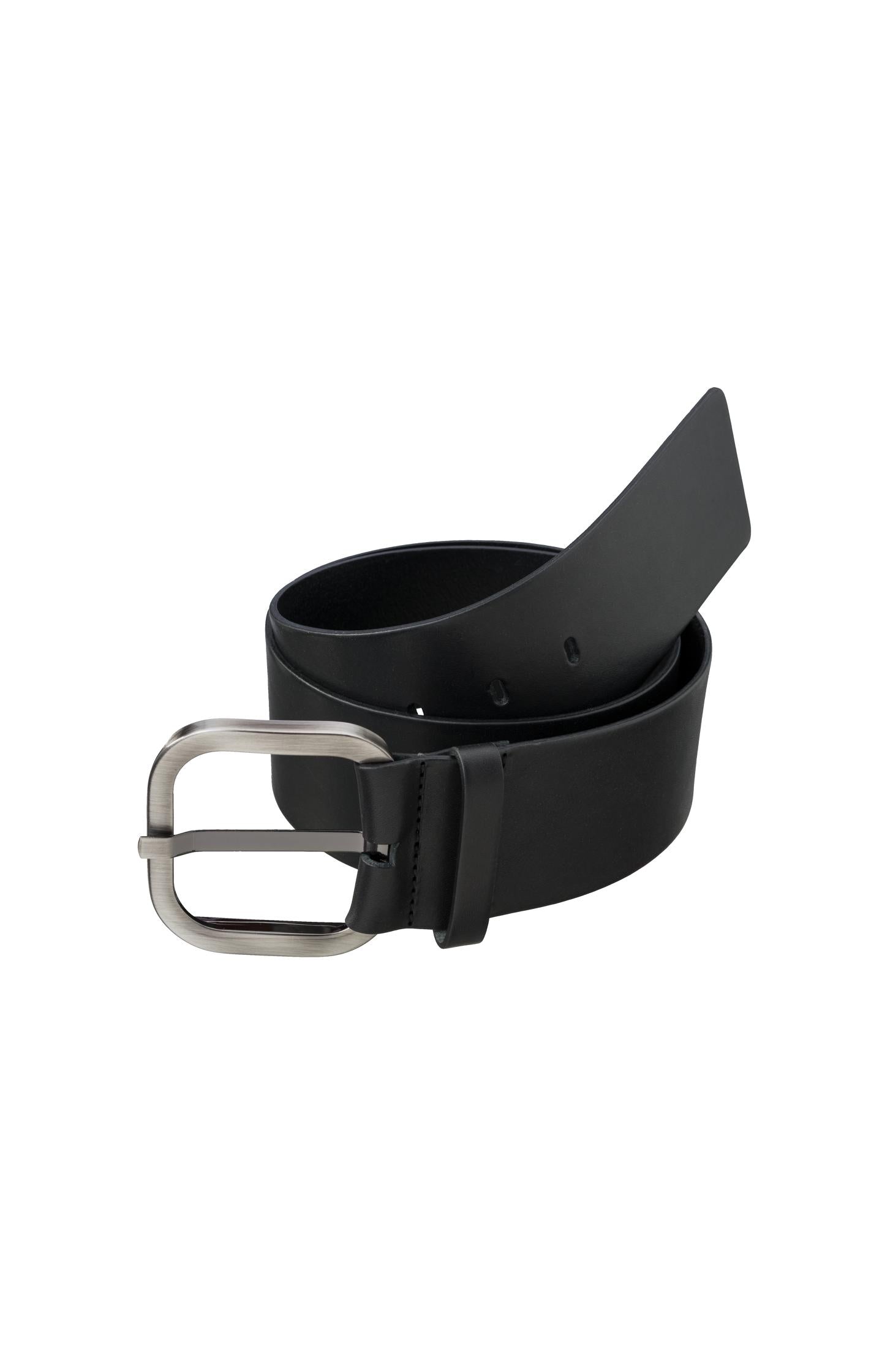 Wide leather belt with square buckle - Black - Type: product