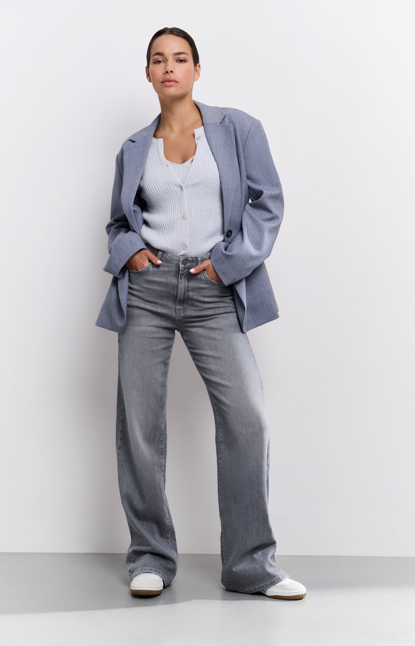 High Waist Wide Leg Jeans with Waist Detail