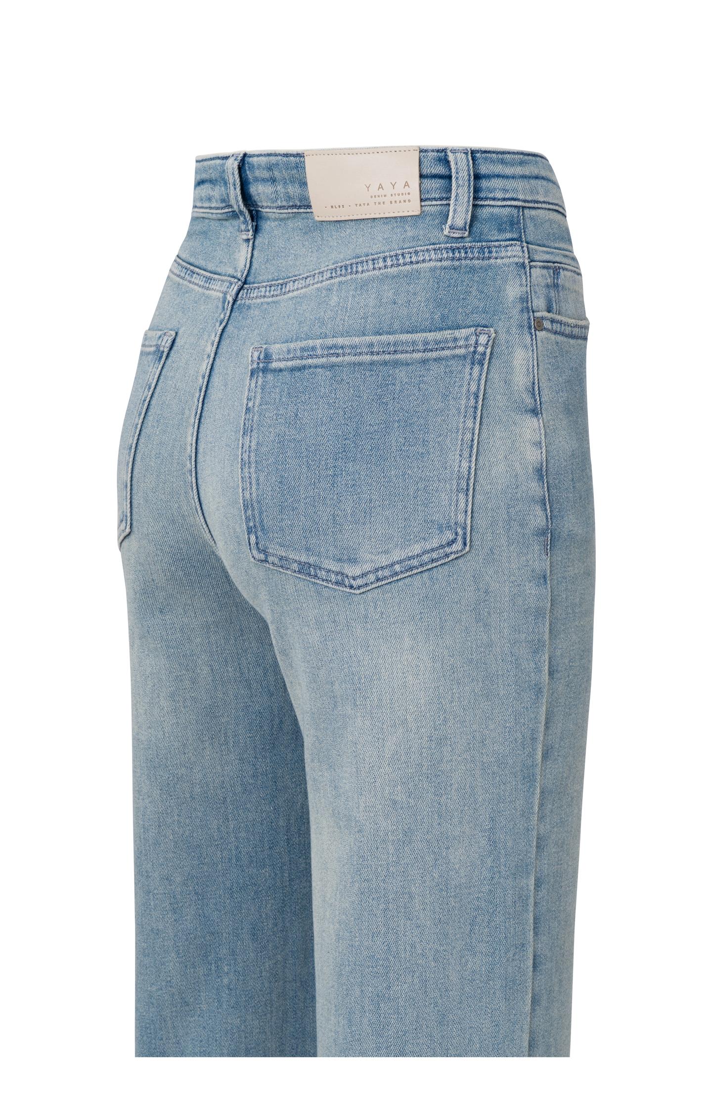 Wide leg loose denim with five pockets and zip fly - Blue Denim