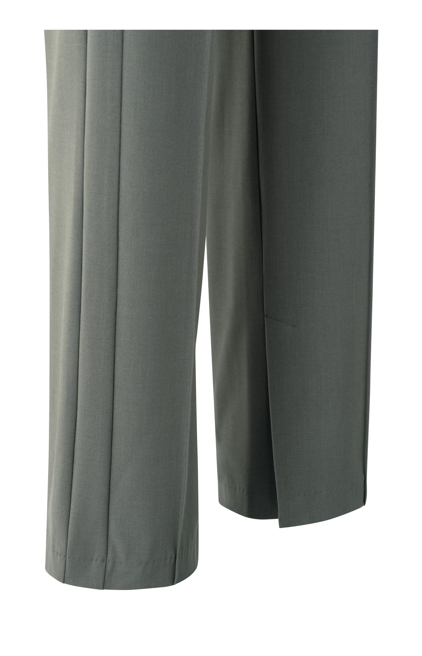 Wide leg trousers with decorative seams and slit
