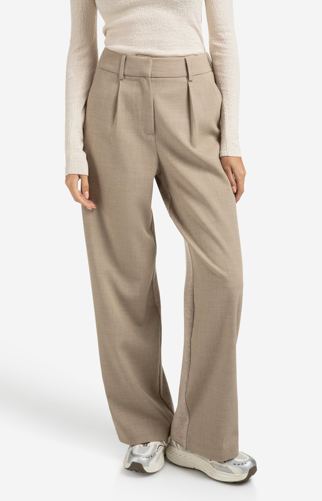 Wide leg trousers with jersey fabric back