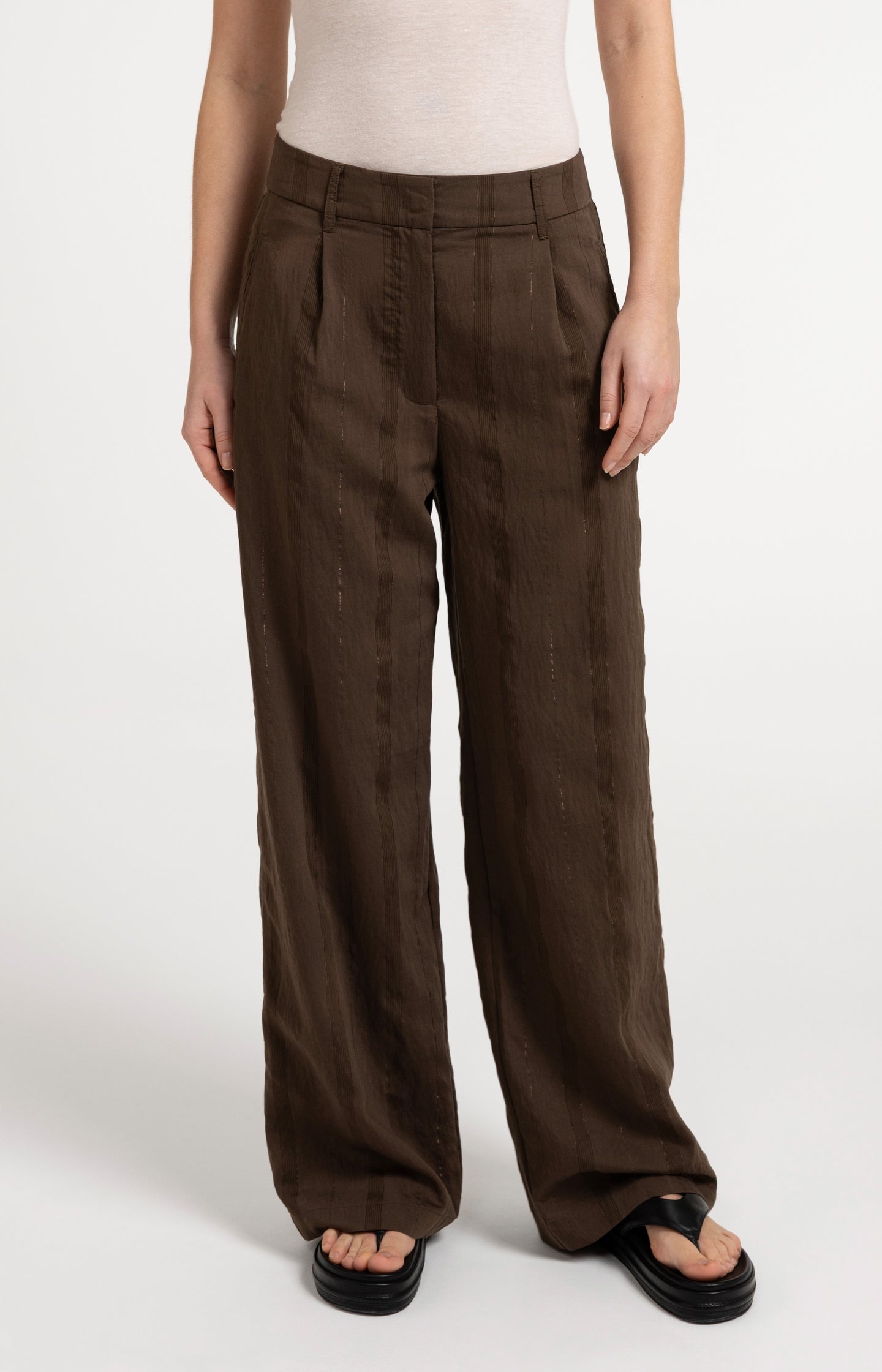 Wide-leg trousers with pinstripe and satin details