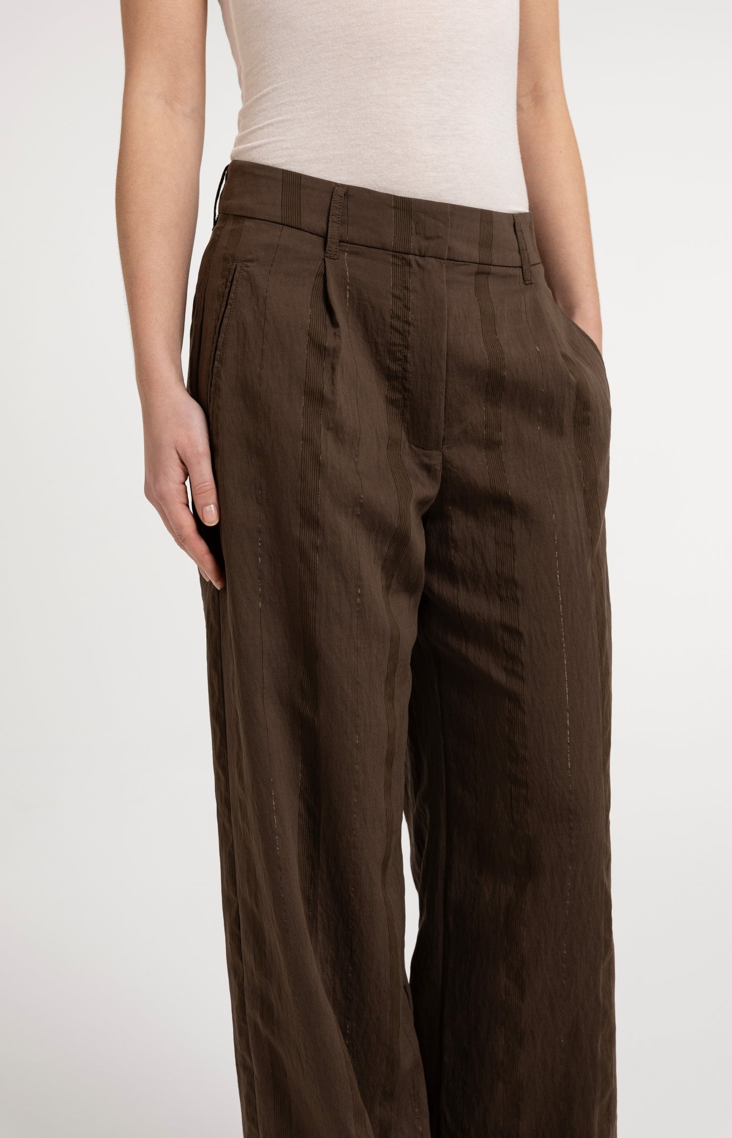 Wide-leg trousers with pinstripe and satin details