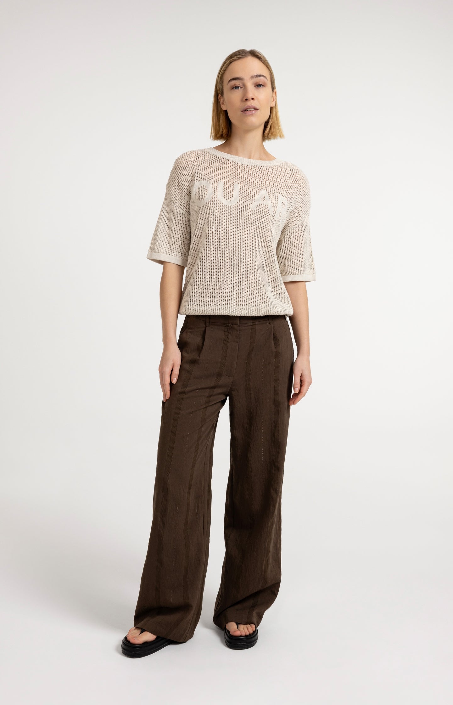 Wide-leg trousers with pinstripe and satin details